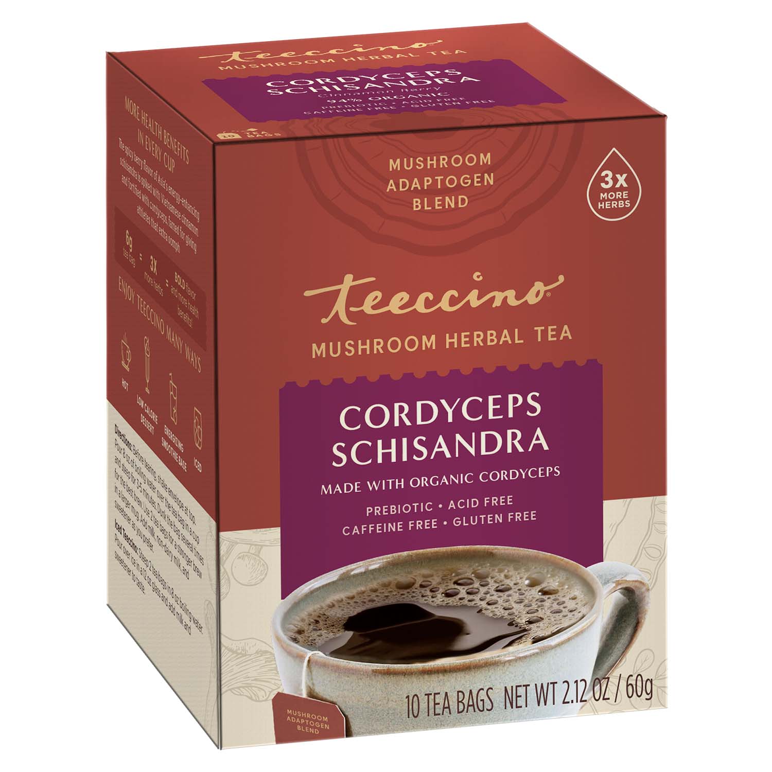 Té Herbal de Hongos Cordyceps, Schisandra y Canela con Frutos del Bosque