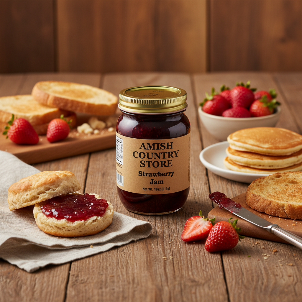 Old-Fashioned Strawberry Jam (18oz) | Amish Country Store is a fruit jam chosen for pantry shoppers, food gifts, everyday snacks, breakfasts, cookouts, or sweet and savory serving ideas. Sweet, simple, and full of classic strawberry flavor, our Old-Fashioned Strawberry Jam is the kind of country pantry staple that never goes out of style. Product details help shoppers compare the item type, style, size, and intended use before purchase.