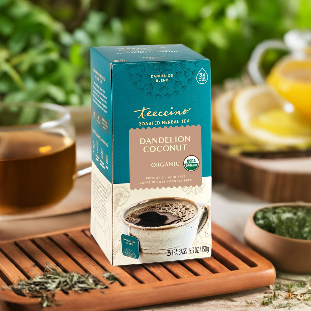 Té de hierbas tostado de diente de león y coco