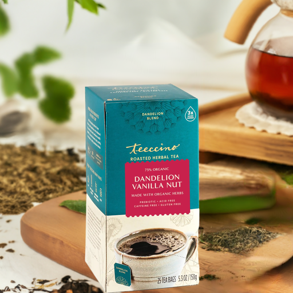 Té de hierbas tostado de diente de león, vainilla y nuez