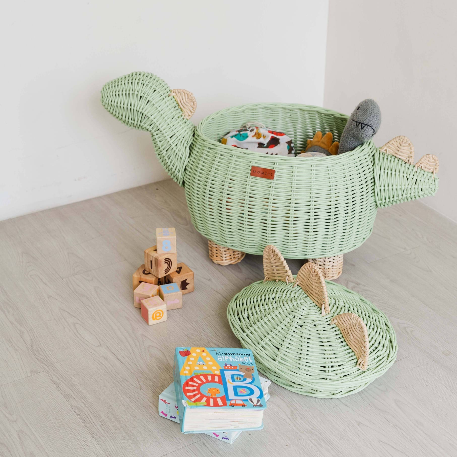 Storage Basket, Decor | Dinosaur Storage Basket Mint Green