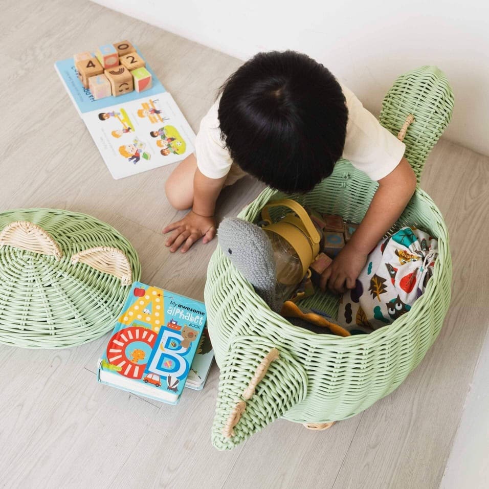 Storage Basket, Decor | Dinosaur Storage Basket Mint Green