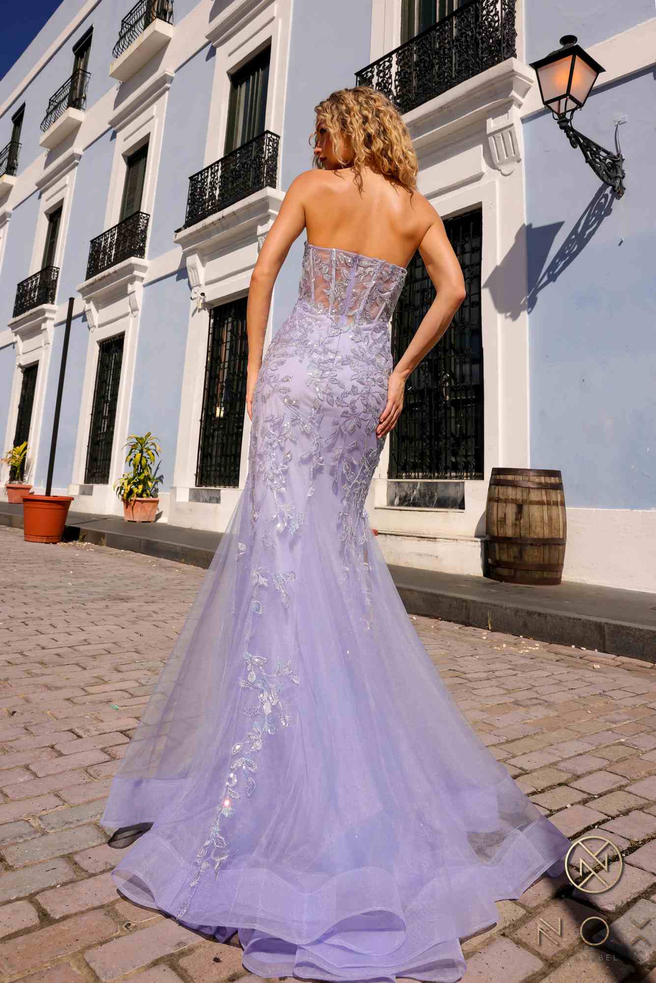 Dress | Nox Anabel G1258 Strapless Lace Applique Corset Bodice