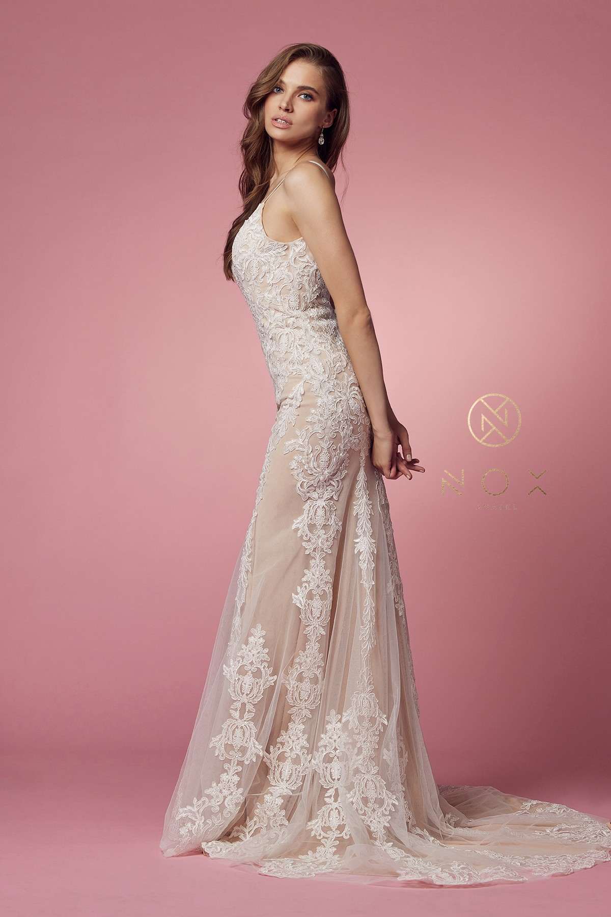 Wedding Dress | Nox Anabel H494 Spaghetti Strap V
