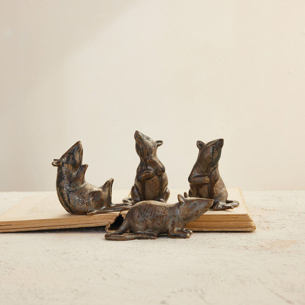 Fall & Halloween | Metallic Glaze Ceramic Rat Figurine