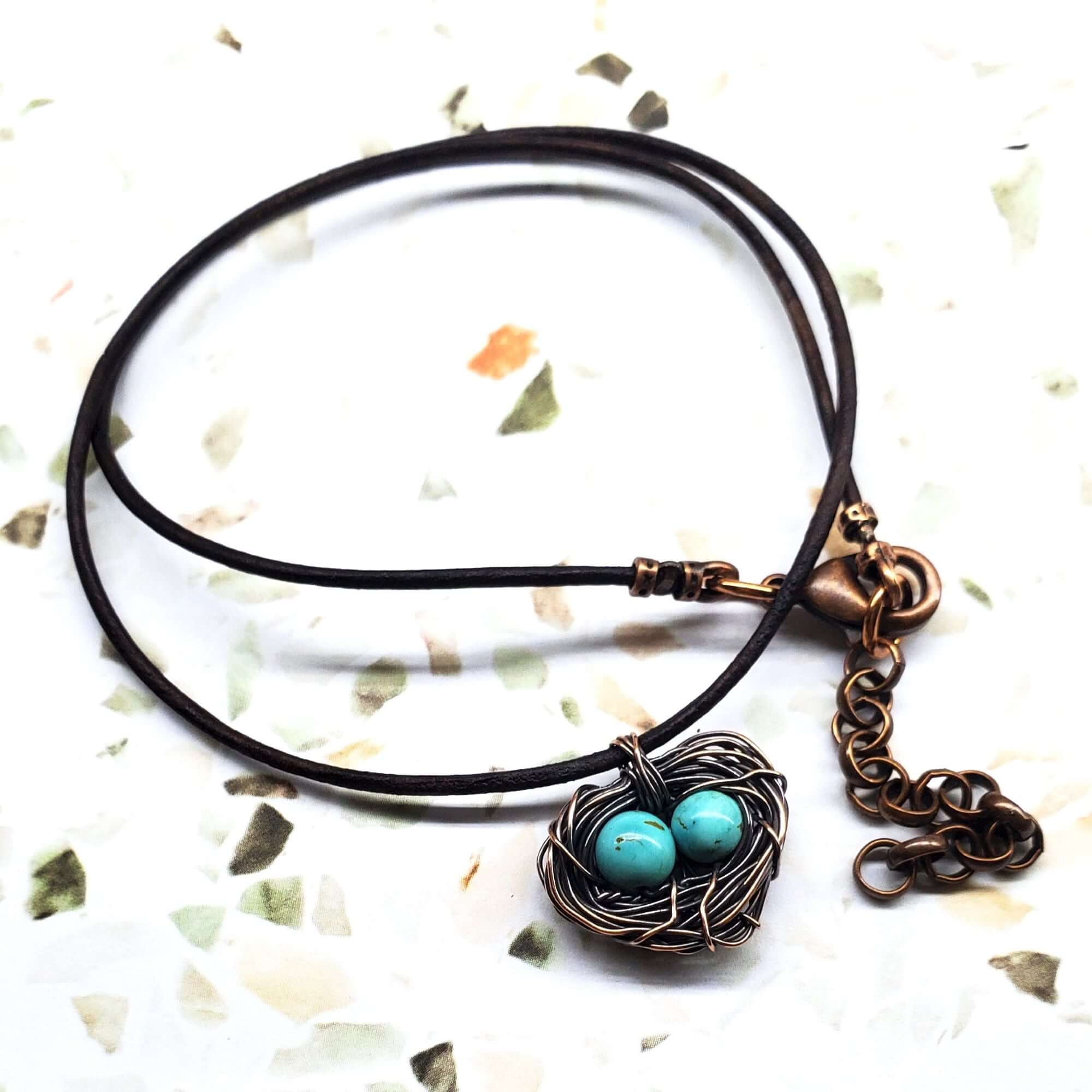 Necklace | Handmade Copper Robin Nest Necklace with Up