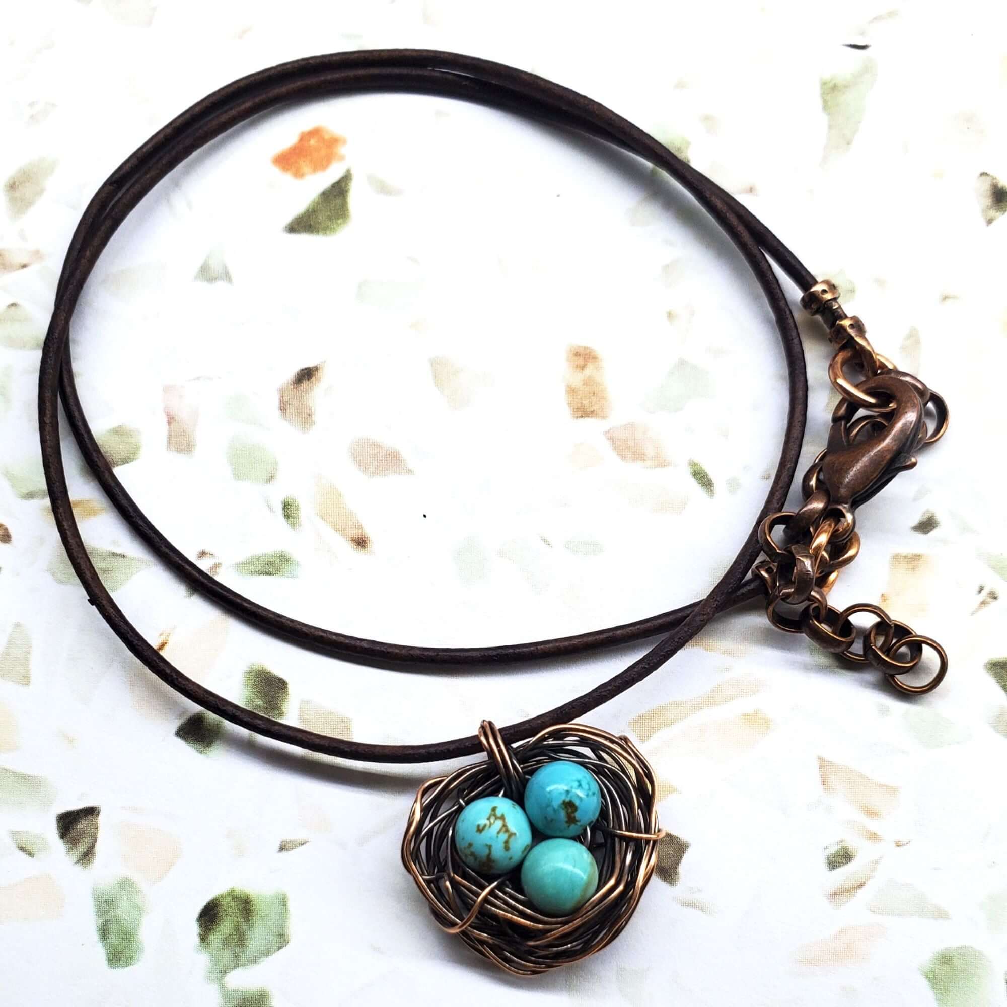 Necklace | Handmade Copper Robin Nest Necklace with Up