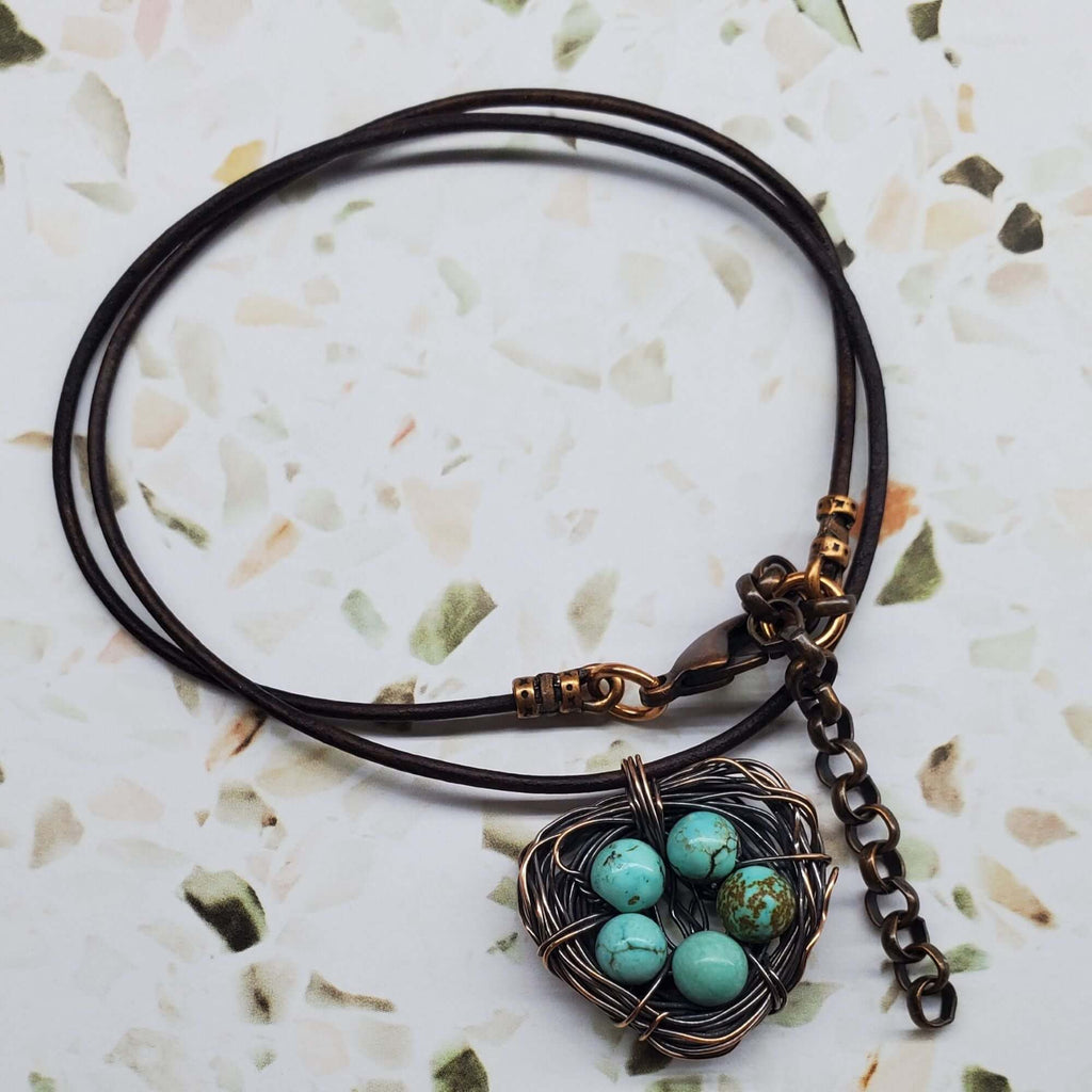 Necklace | Handmade Copper Robin Nest Necklace with Up