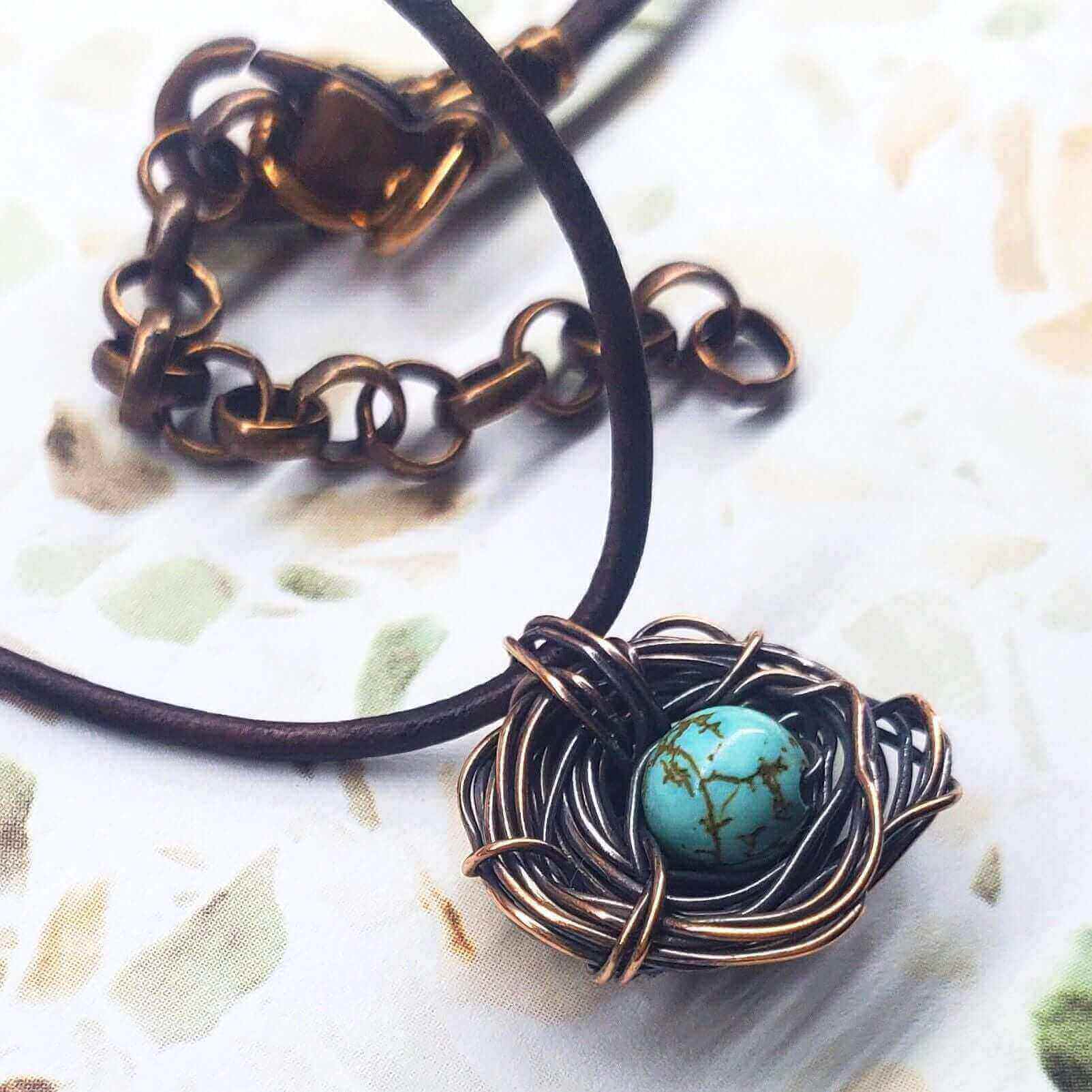 Necklace | Handmade Copper Robin Nest Necklace with Up