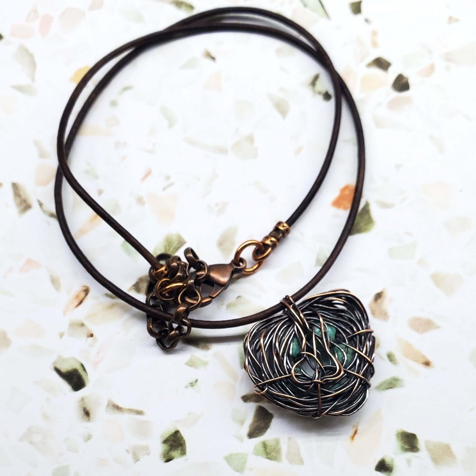 Necklace | Handmade Copper Robin Nest Necklace with Up
