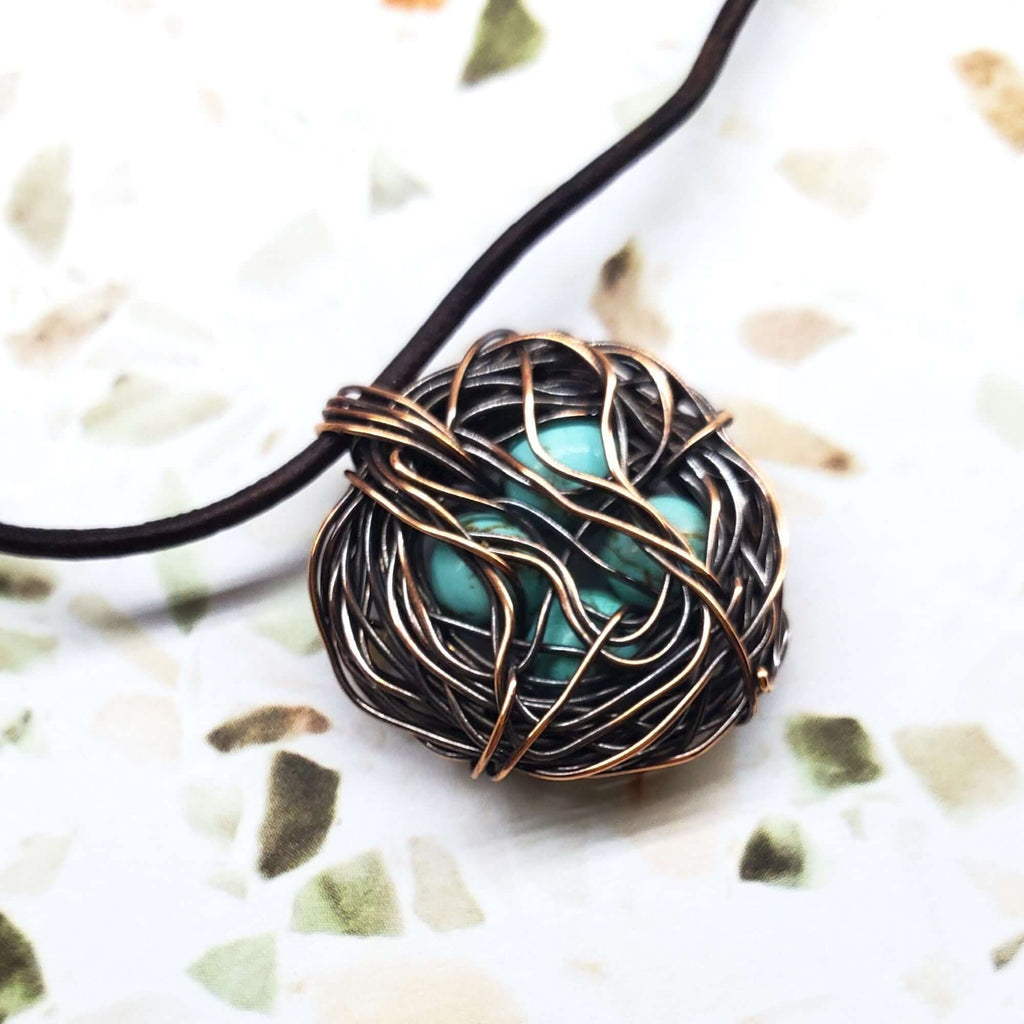 Necklace | Handmade Copper Robin Nest Necklace with Up