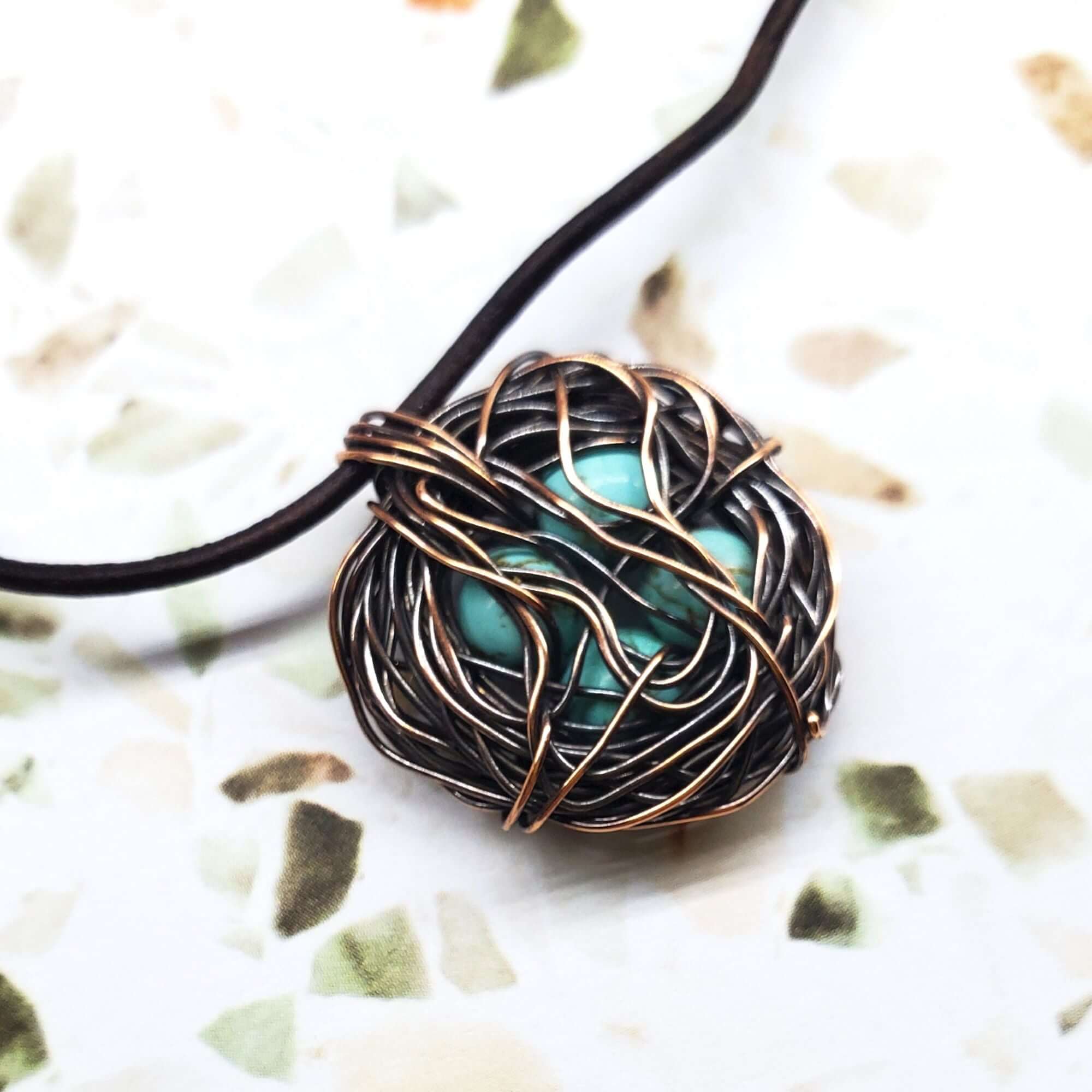 Necklace | Handmade Copper Robin Nest Necklace with Up