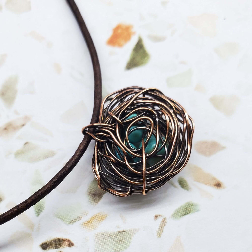 Necklace | Handmade Copper Robin Nest Necklace with Up