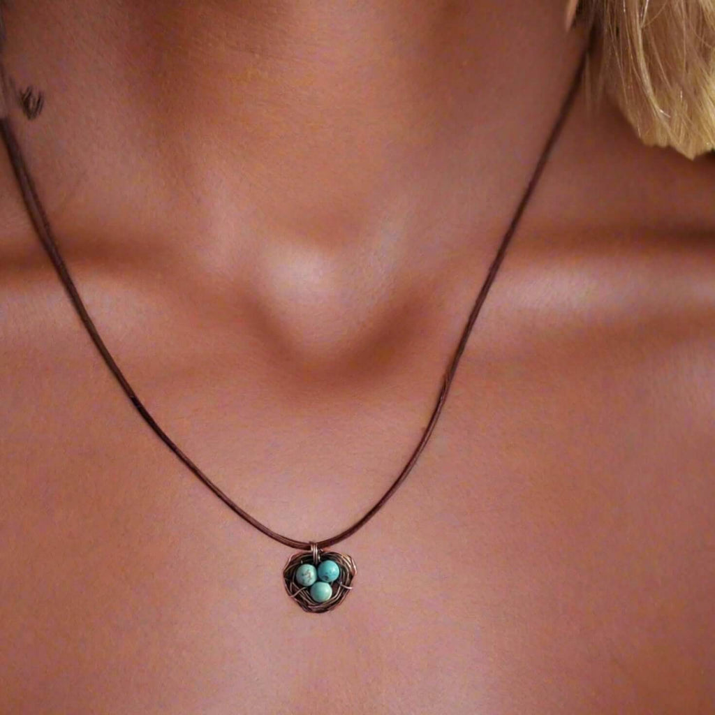 Necklace | Handmade Copper Robin Nest Necklace with Up