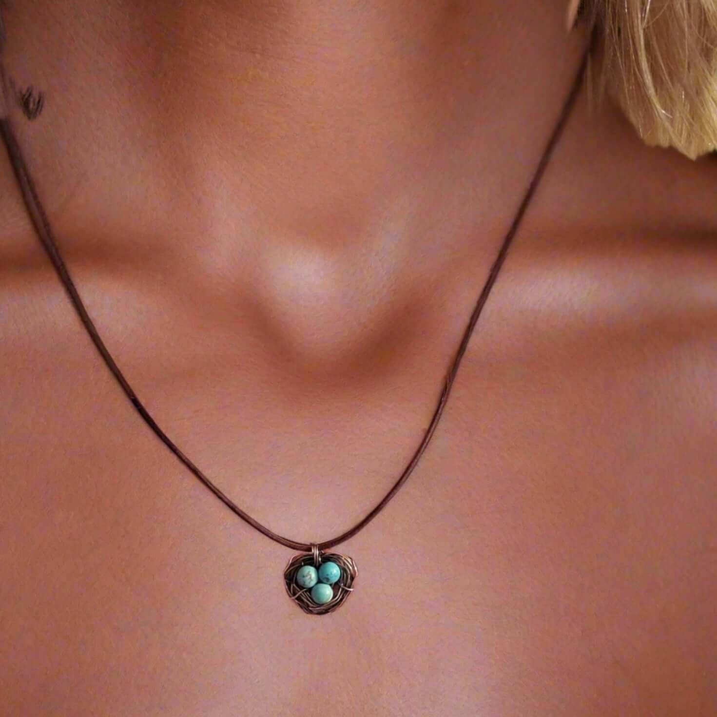 Necklace | Handmade Copper Robin Nest Necklace with Up