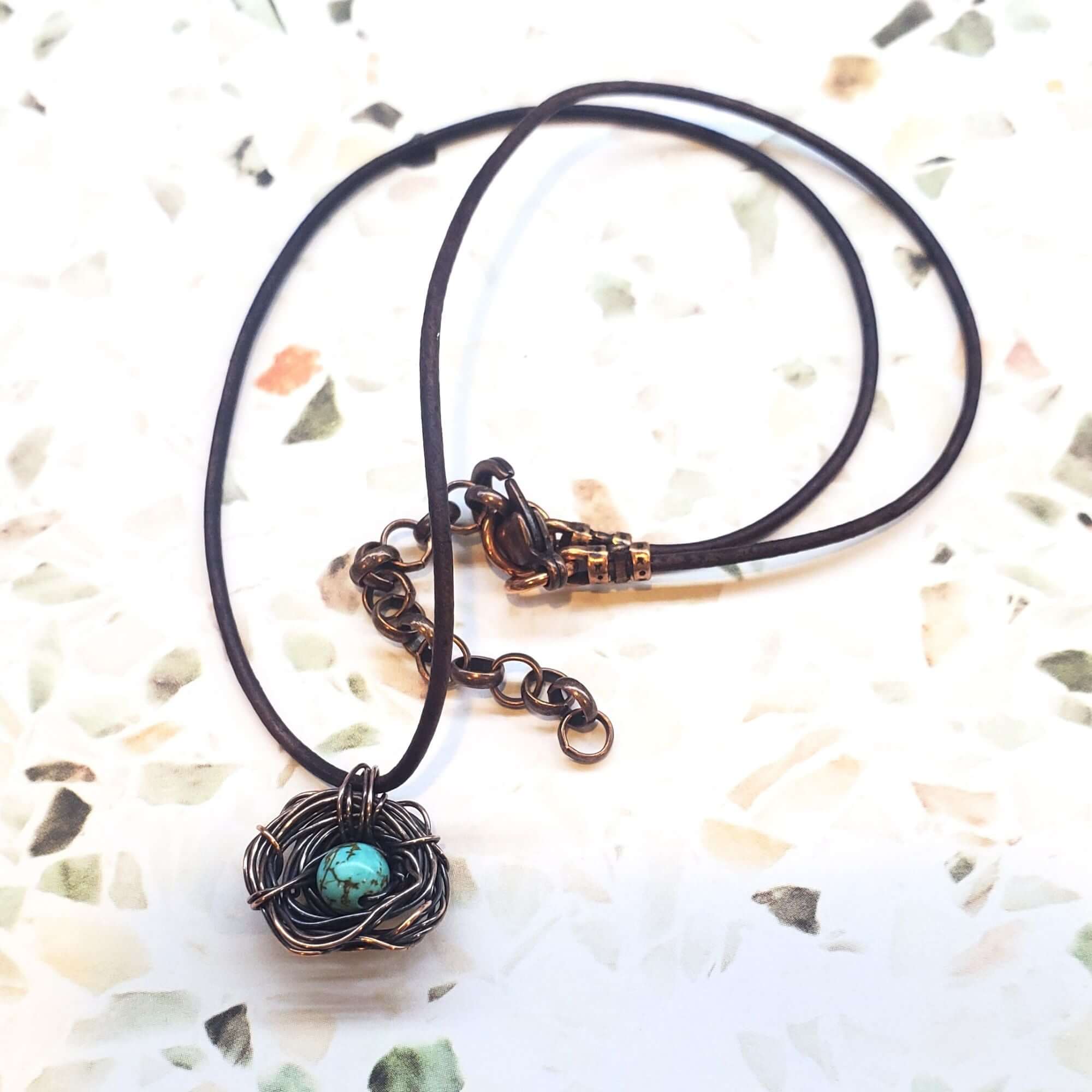 Necklace | Handmade Copper Robin Nest Necklace with Up