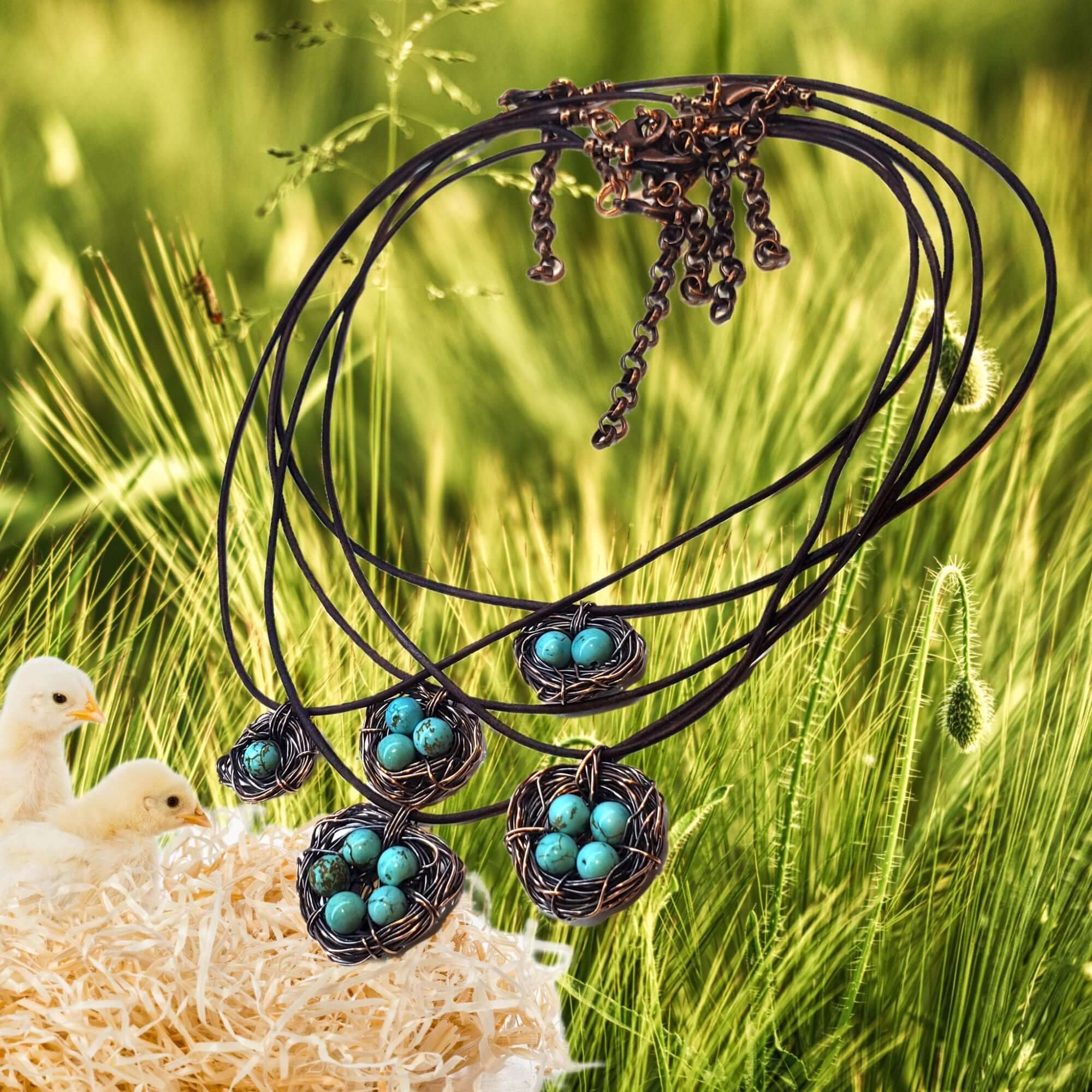 Necklace | Handmade Copper Robin Nest Necklace with Up