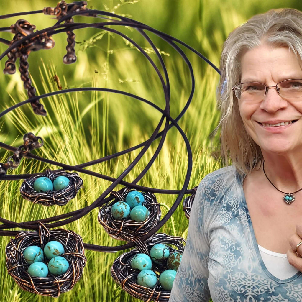 Necklace | Handmade Copper Robin Nest Necklace with Up