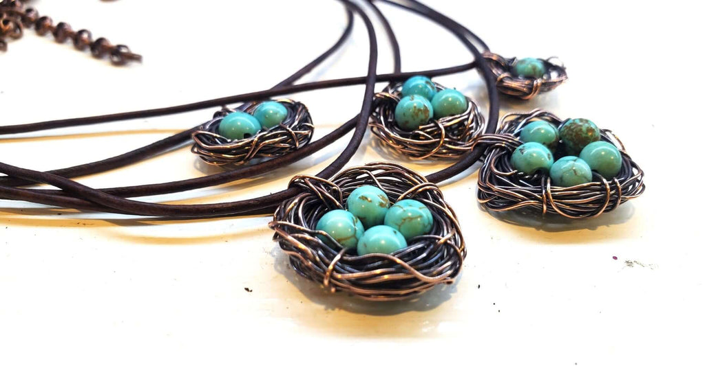 Necklace | Handmade Copper Robin Nest Necklace with Up