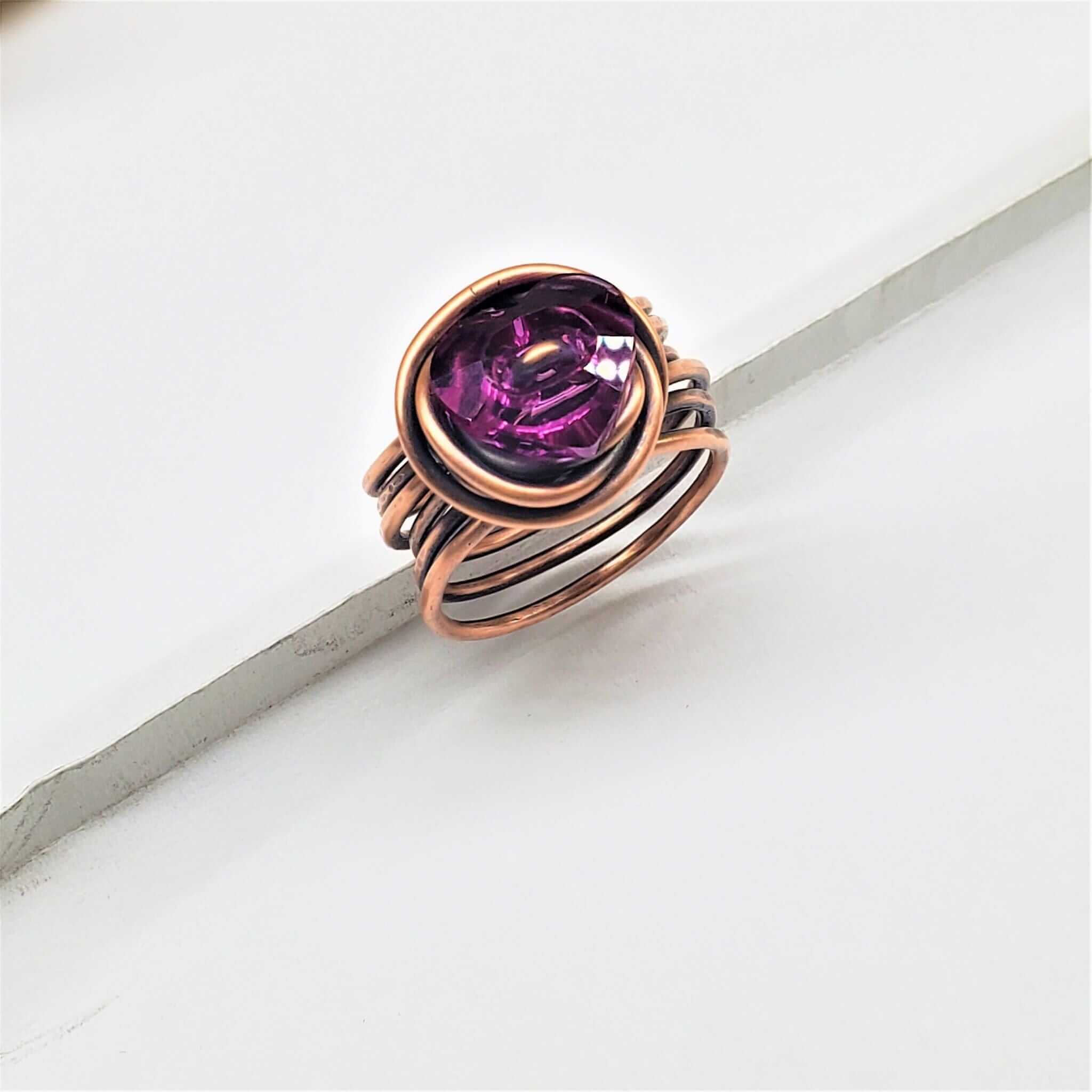 Ring | Handmade Copper Wire Wrapped Crystal Heart Glam Ring