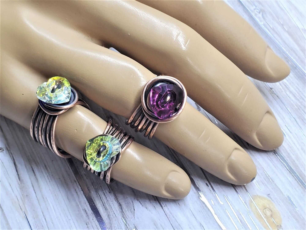 Ring | Handmade Copper Wire Wrapped Crystal Heart Glam Ring