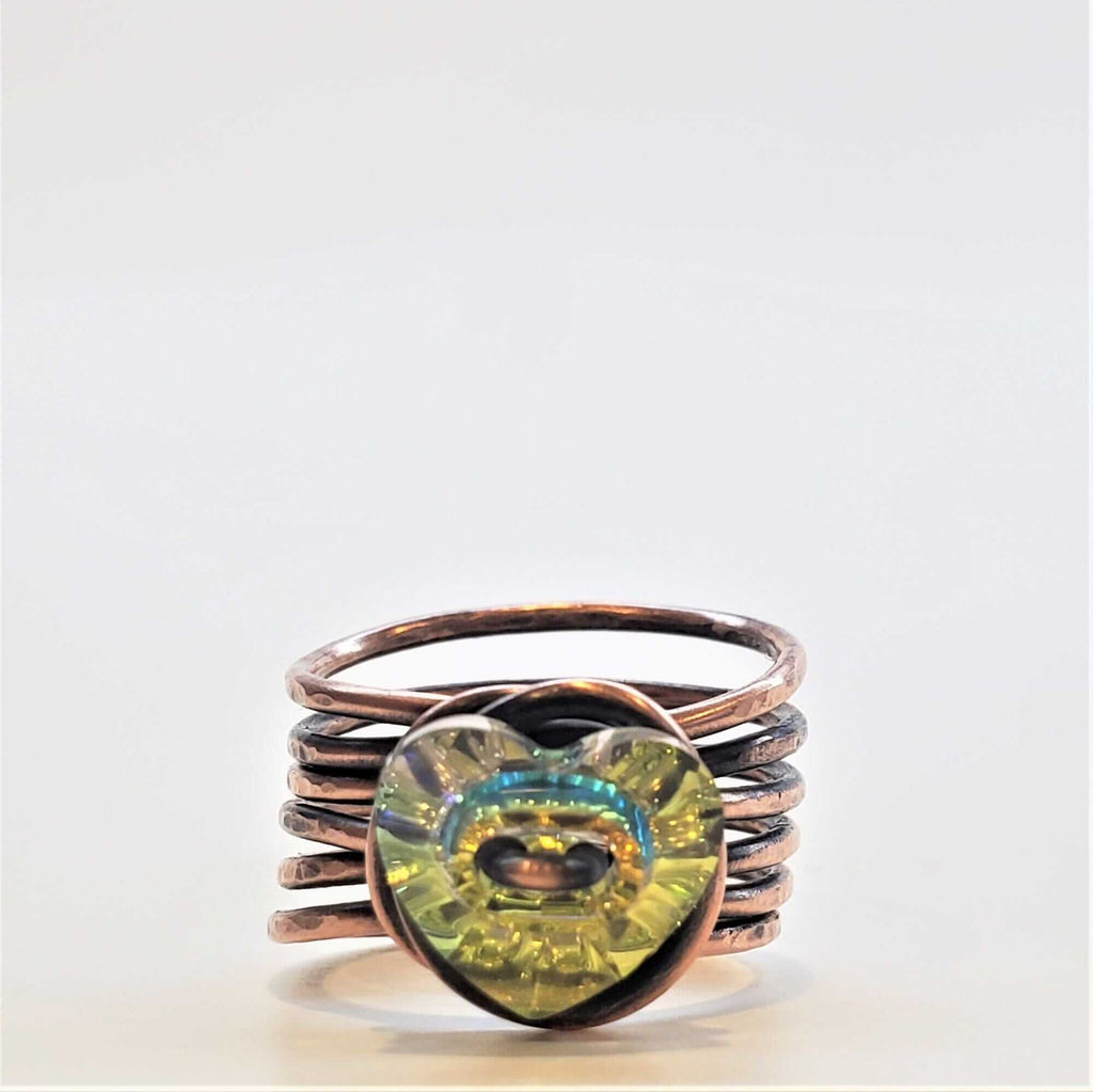 Ring | Handmade Copper Wire Wrapped Crystal Heart Glam Ring