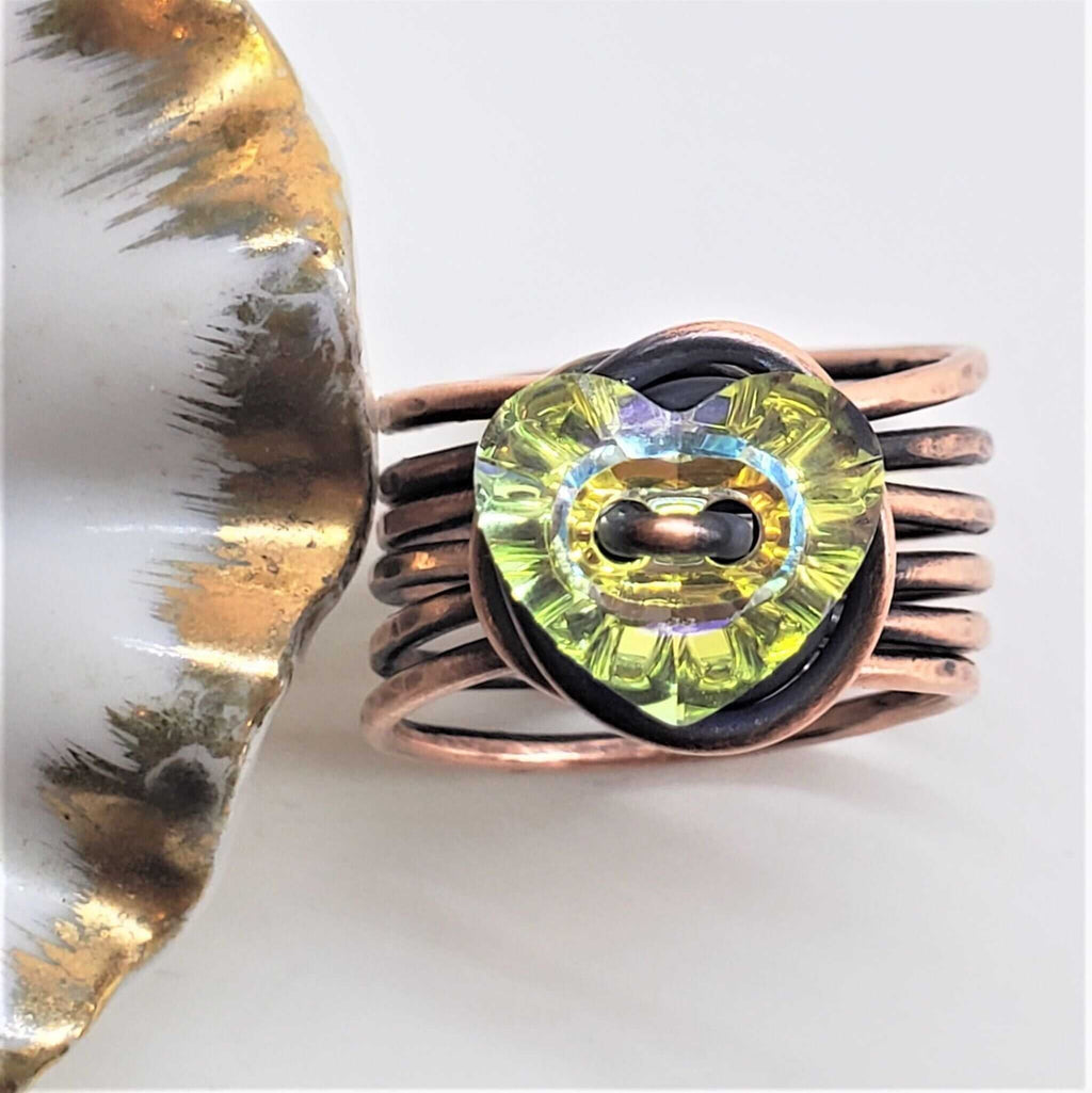 Ring | Handmade Copper Wire Wrapped Crystal Heart Glam Ring