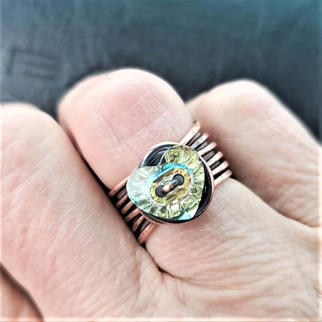 Ring | Handmade Copper Wire Wrapped Crystal Heart Glam Ring