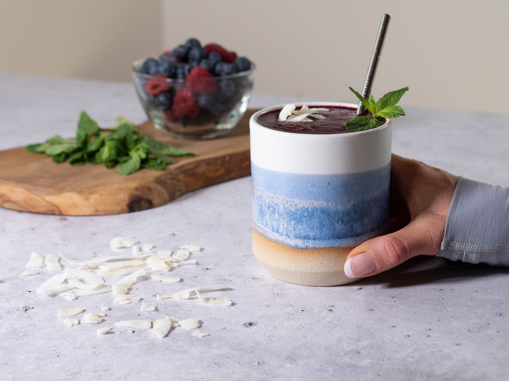 Cup | Smoothie Cup Blue Purple White 14 Oz Stoneware