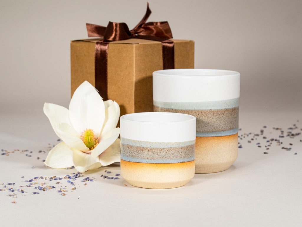 Gift Set: 14 oz cup and 5.5 oz cup in Brown Blue White Stoneware is a stoneware cup gift set selected for drinkware shoppers, coffee bars, kitchen tableware, gift sets, and cozy beverage routines. Material details include 𝗦 & 𝗗𝗘𝗦𝗜𝗚𝗡 : Stoneware Clay: includes lighter and darker tones in the clay. Product details help shoppers compare the item type, style, size, and intended use before purchase.