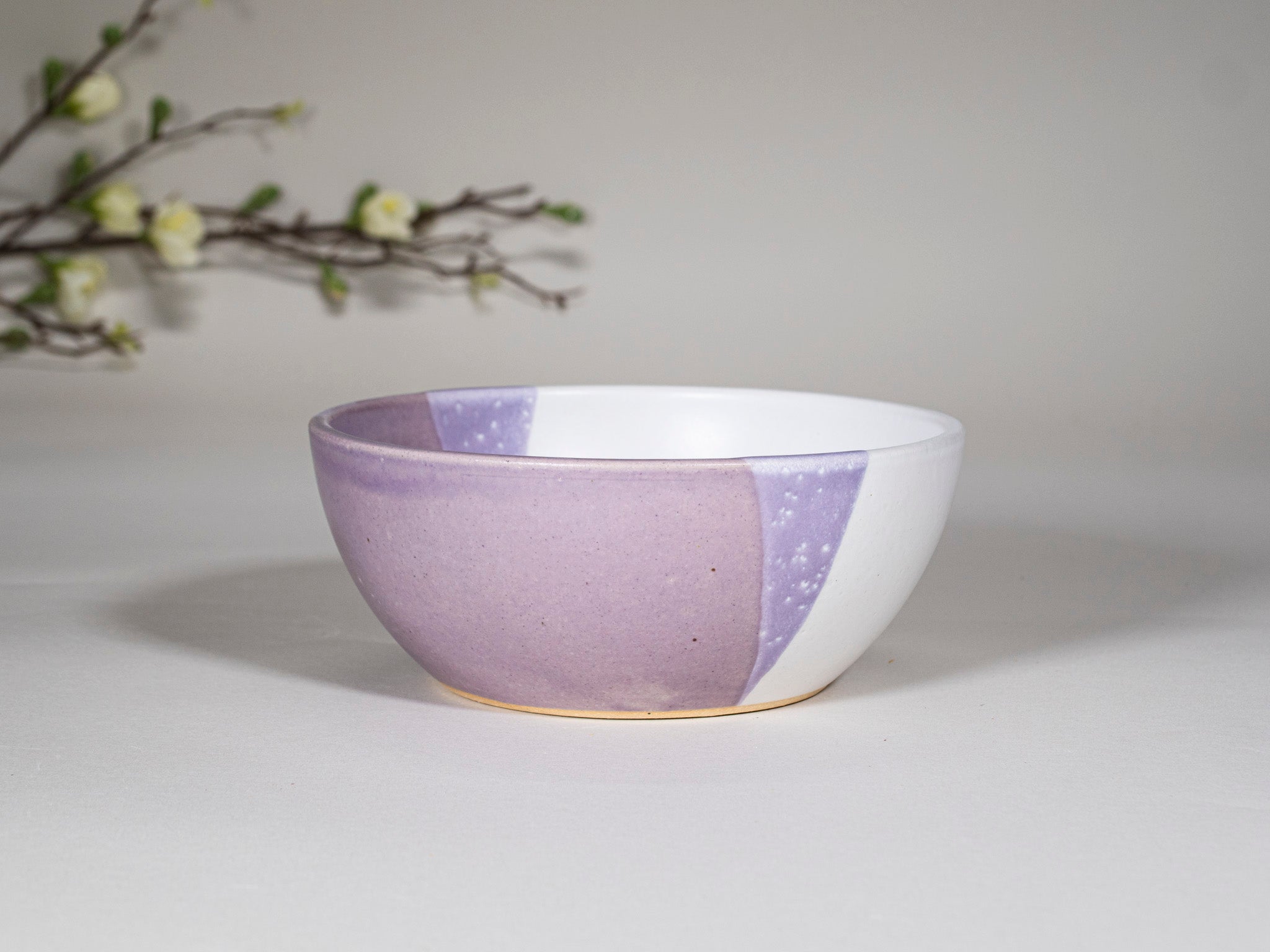 Bowl | Breakfast Salad Soup Bowl Purple White Stoneware Handmade