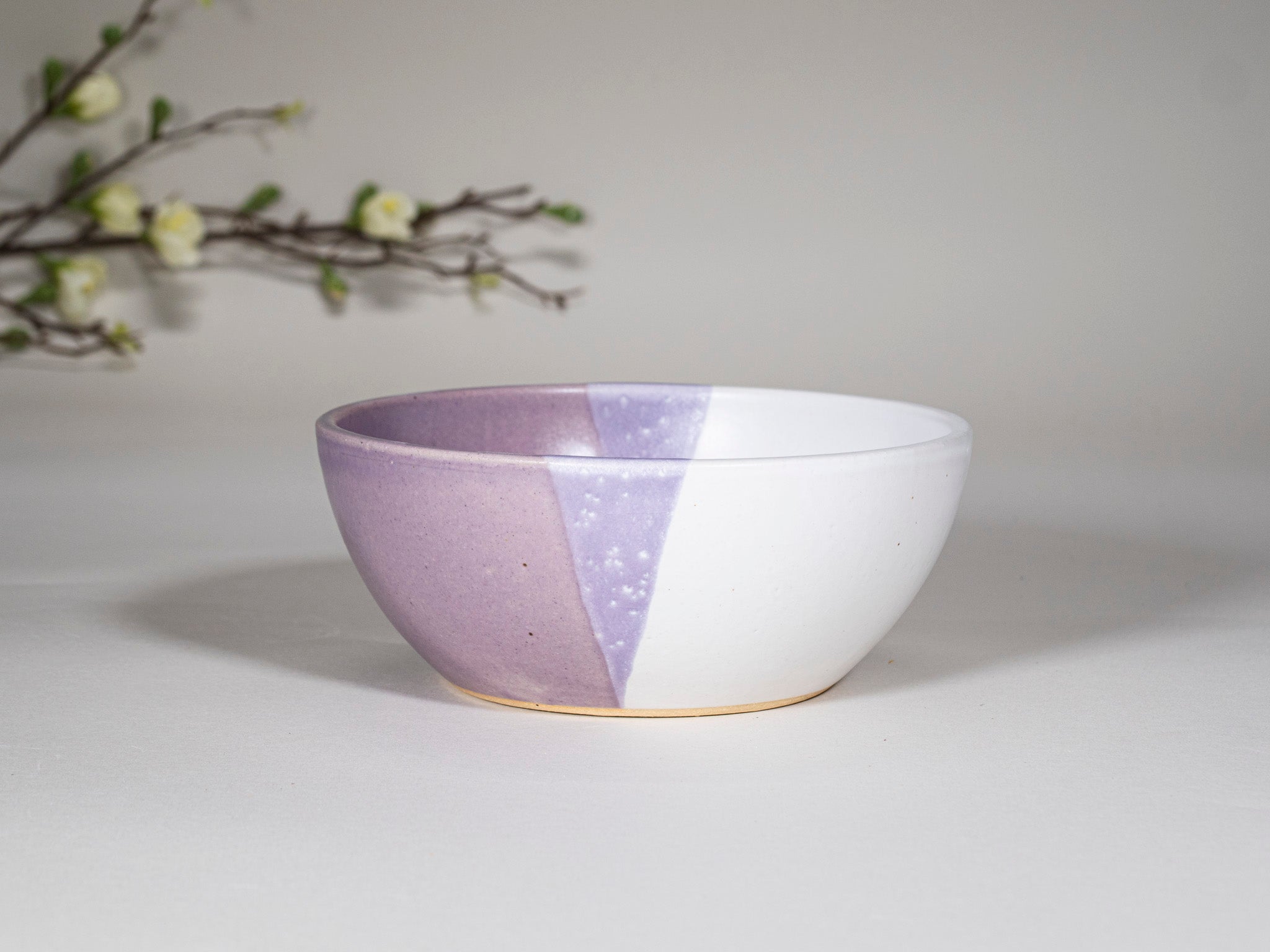 Bowl | Breakfast Salad Soup Bowl Purple White Stoneware Handmade