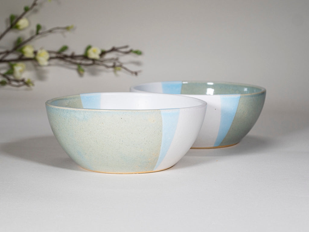 Bowl | Breakfast Salad Soup Bowl Light Blue White Stoneware