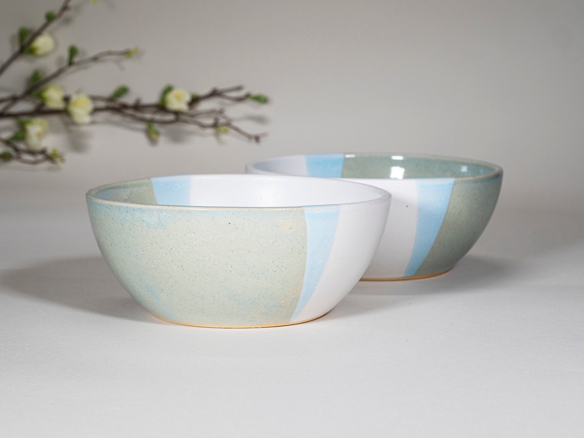 Bowl | Breakfast Salad Soup Bowl Light Blue White Stoneware