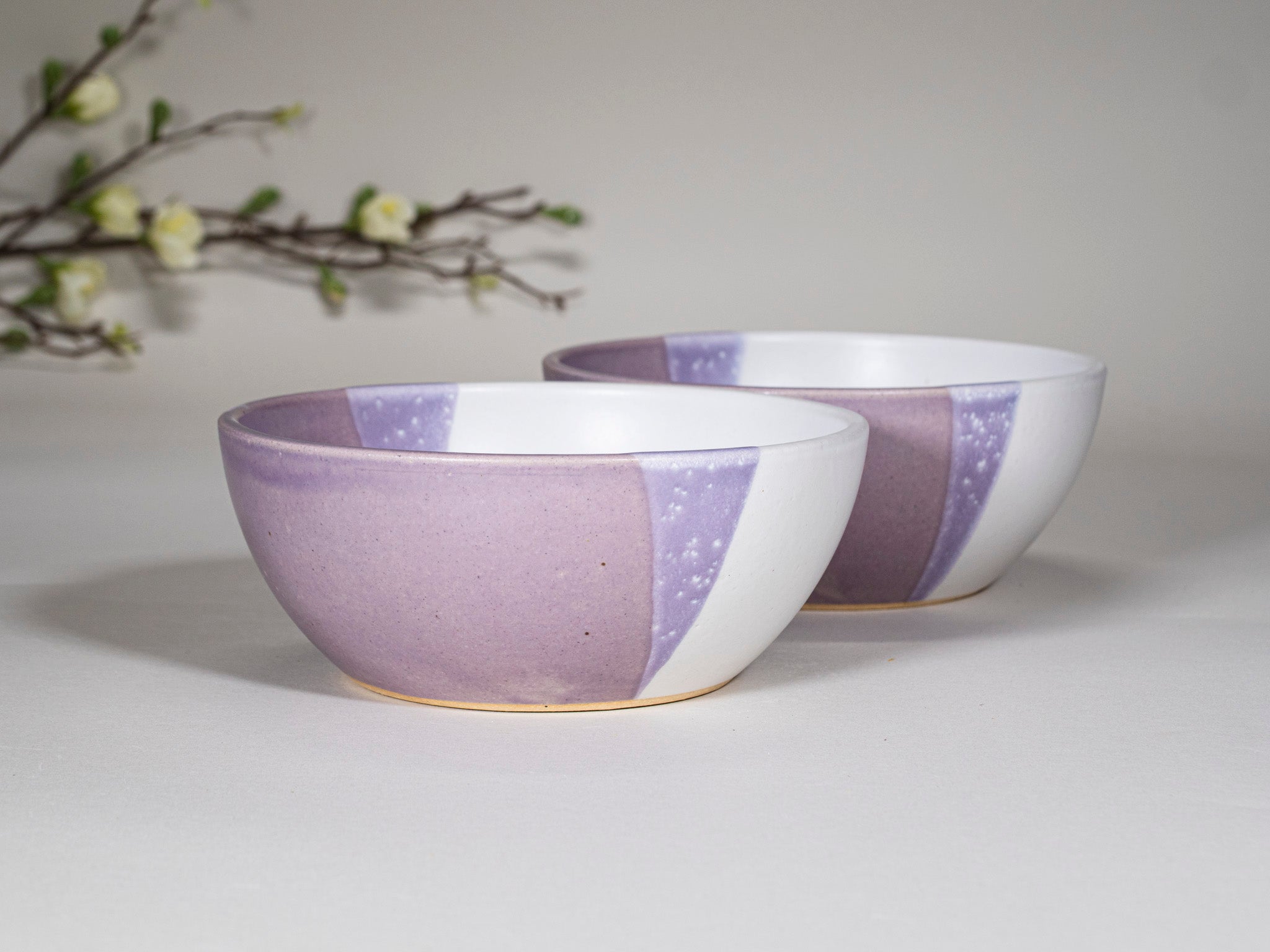 Bowl | Breakfast Salad Soup Bowl Purple White Stoneware Handmade