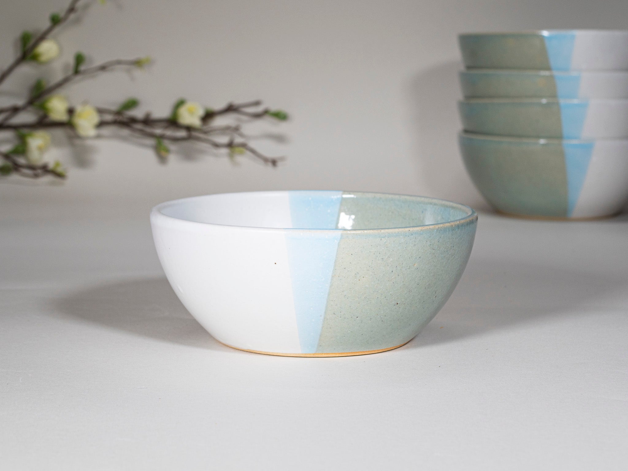 Bowl | Breakfast Salad Soup Bowl Light Blue White Stoneware