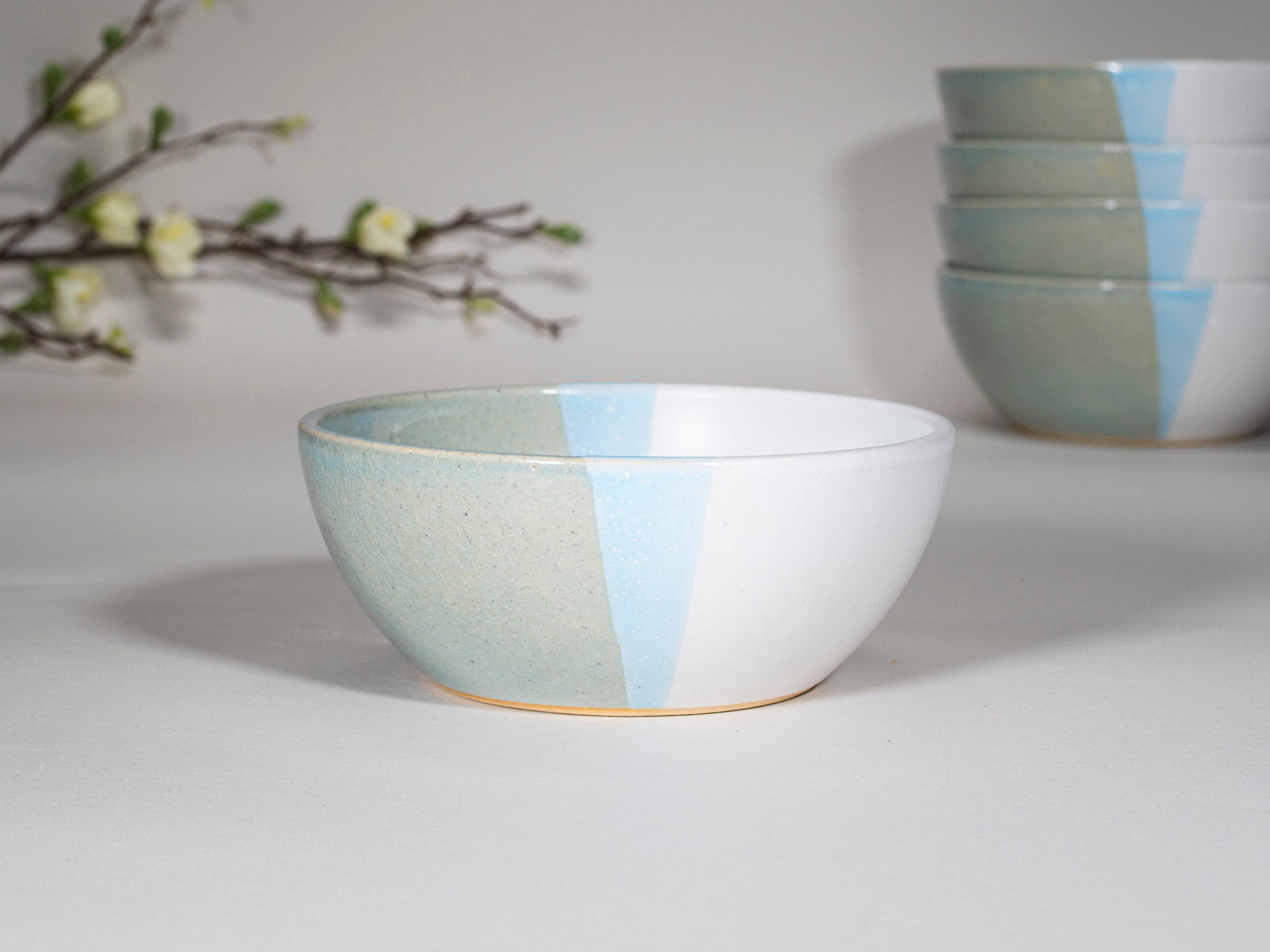 Bowl | Breakfast Salad Soup Bowl Light Blue White Stoneware