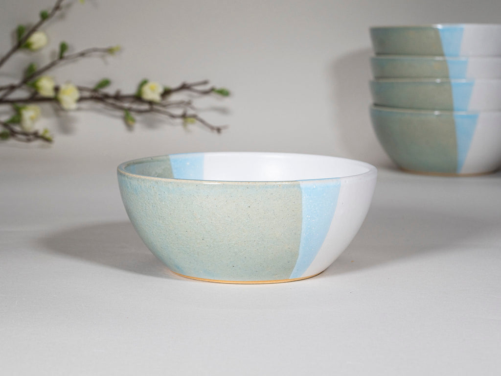Bowl | Breakfast Salad Soup Bowl Light Blue White Stoneware