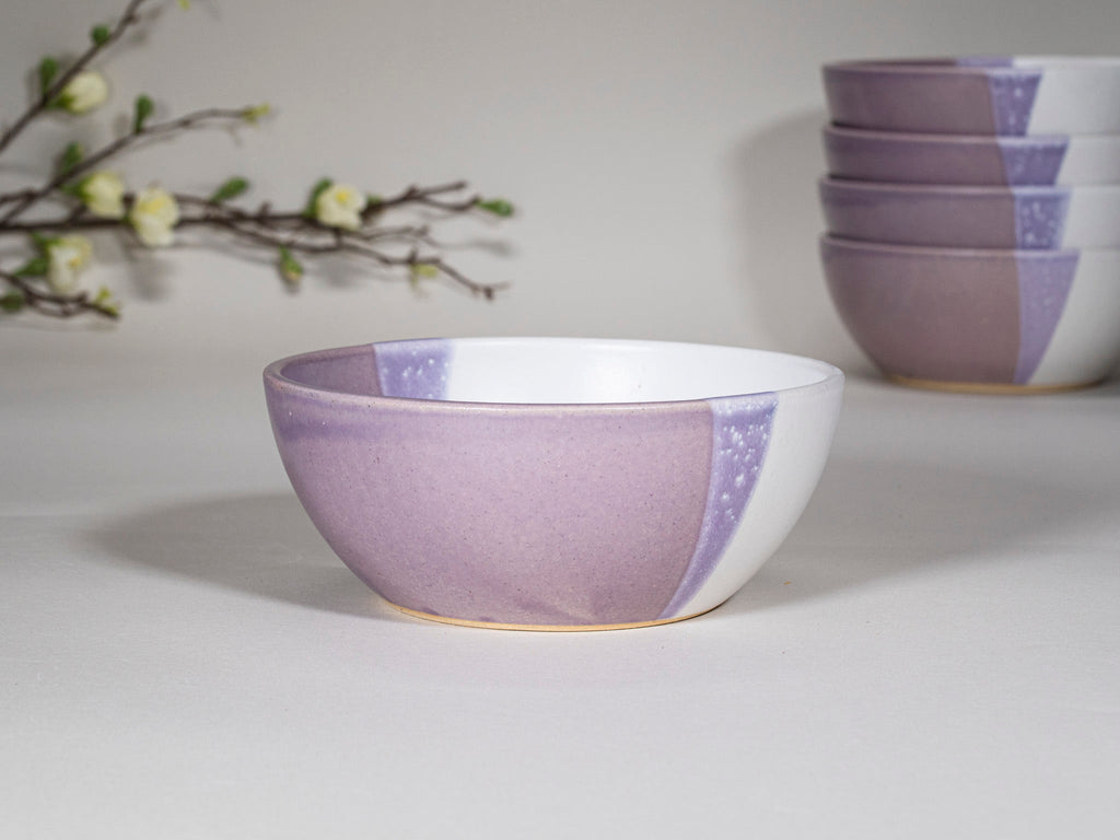 Bowl | Breakfast Salad Soup Bowl Purple White Stoneware Handmade