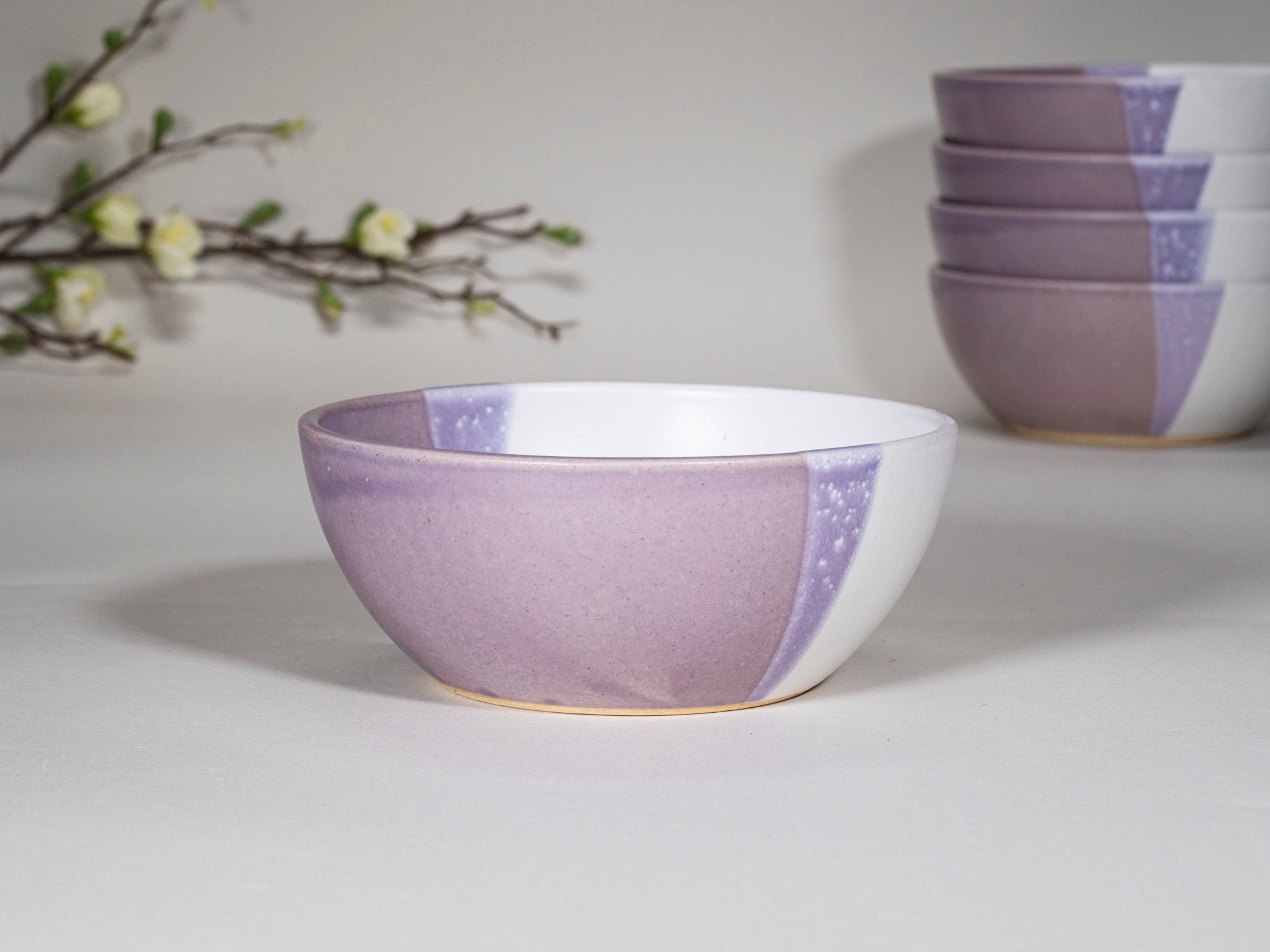 Bowl | Breakfast Salad Soup Bowl Purple White Stoneware Handmade