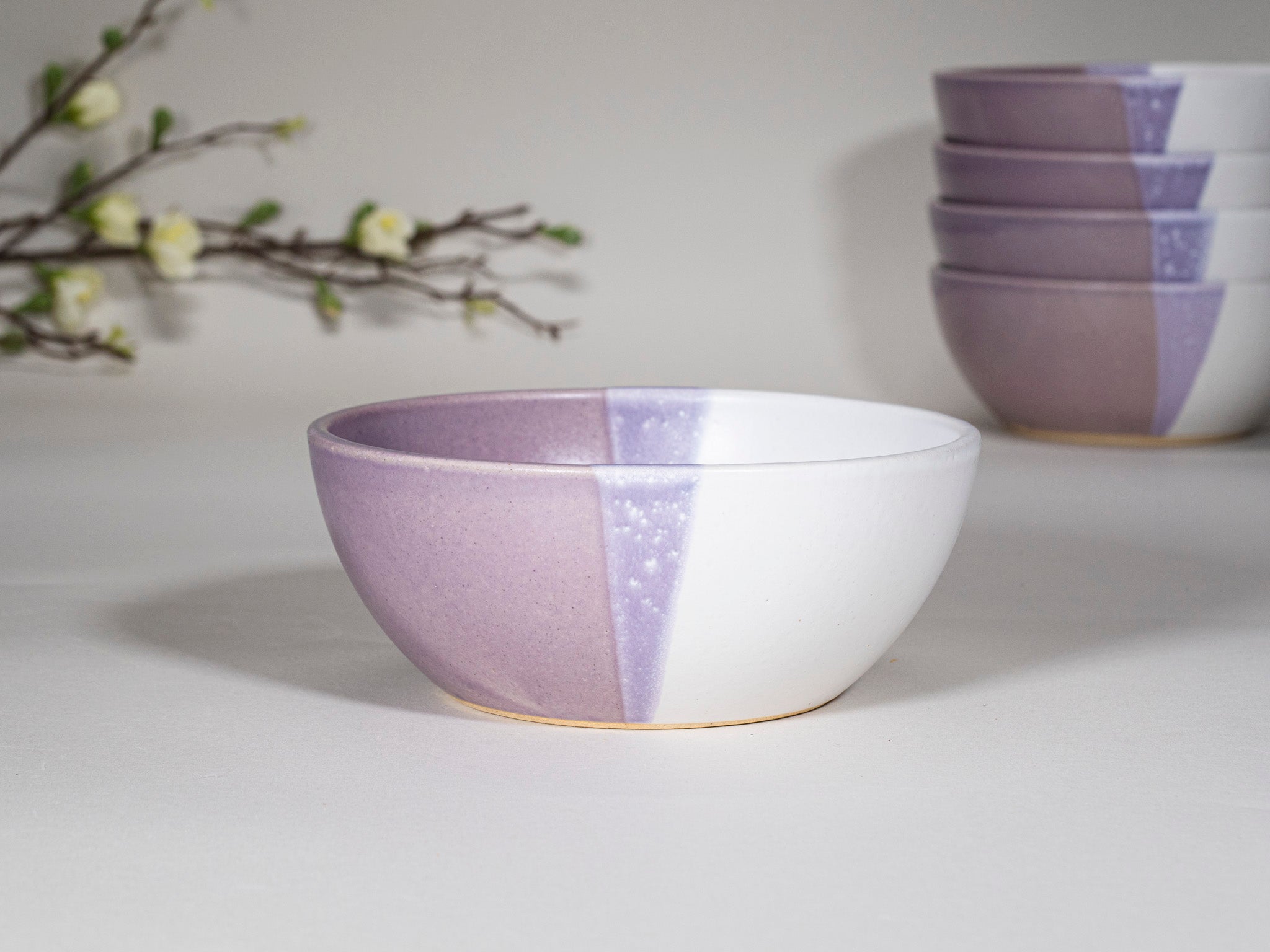 Bowl | Breakfast Salad Soup Bowl Purple White Stoneware Handmade