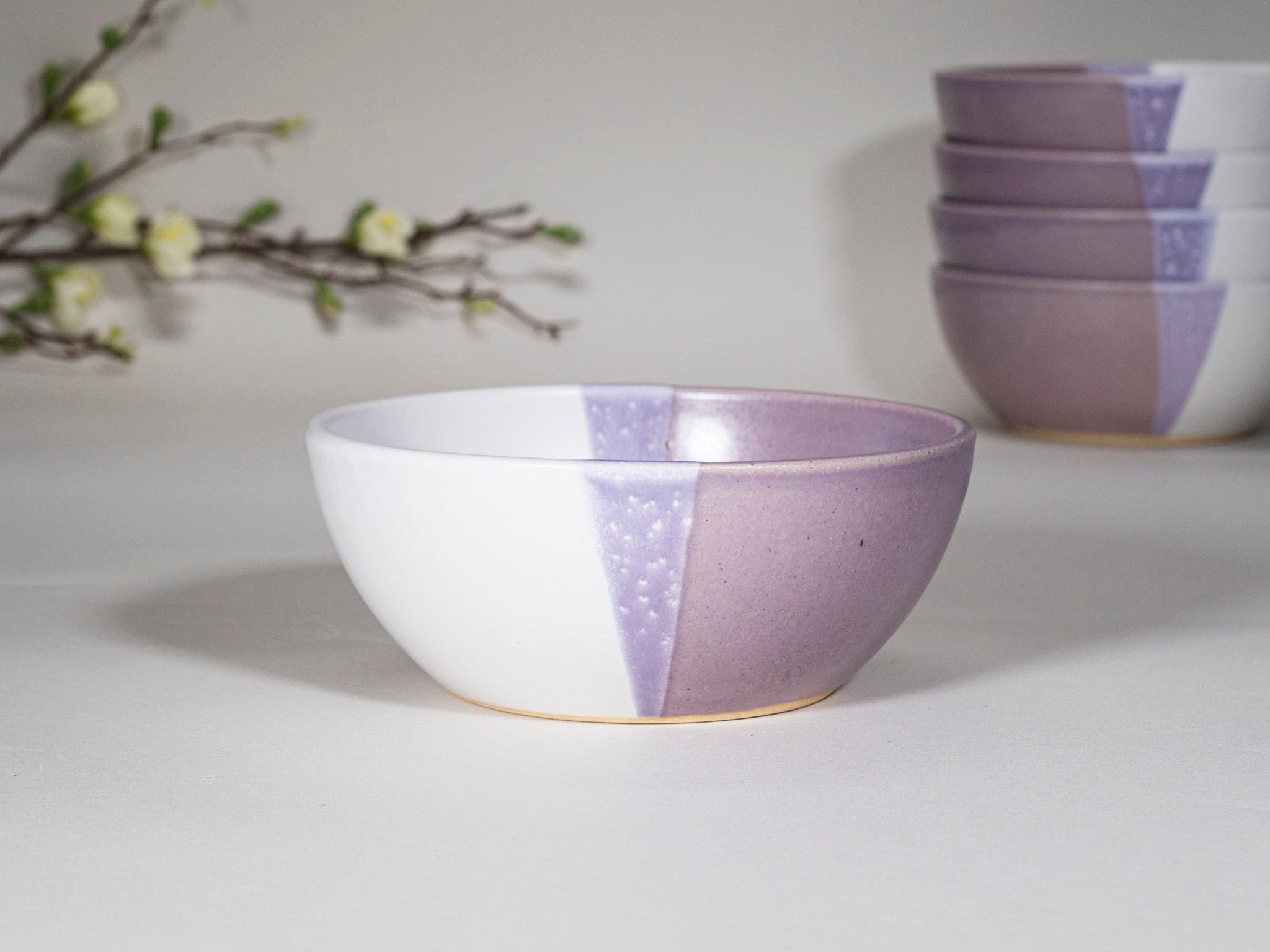 Bowl | Breakfast Salad Soup Bowl Purple White Stoneware Handmade