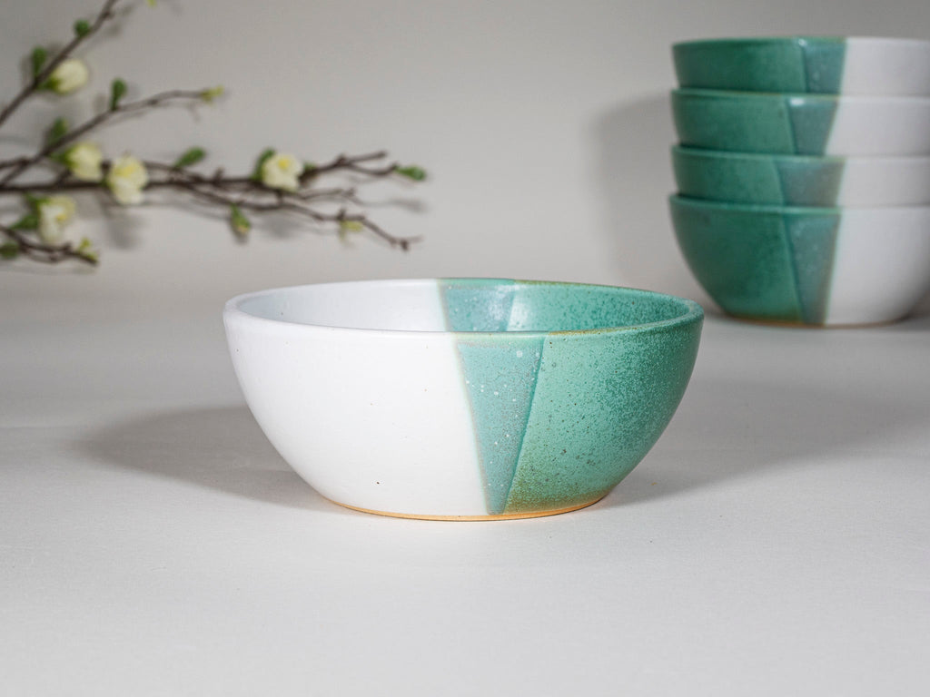 Bowl | Breakfast Salad Soup Bowl Green White Stoneware Handmade