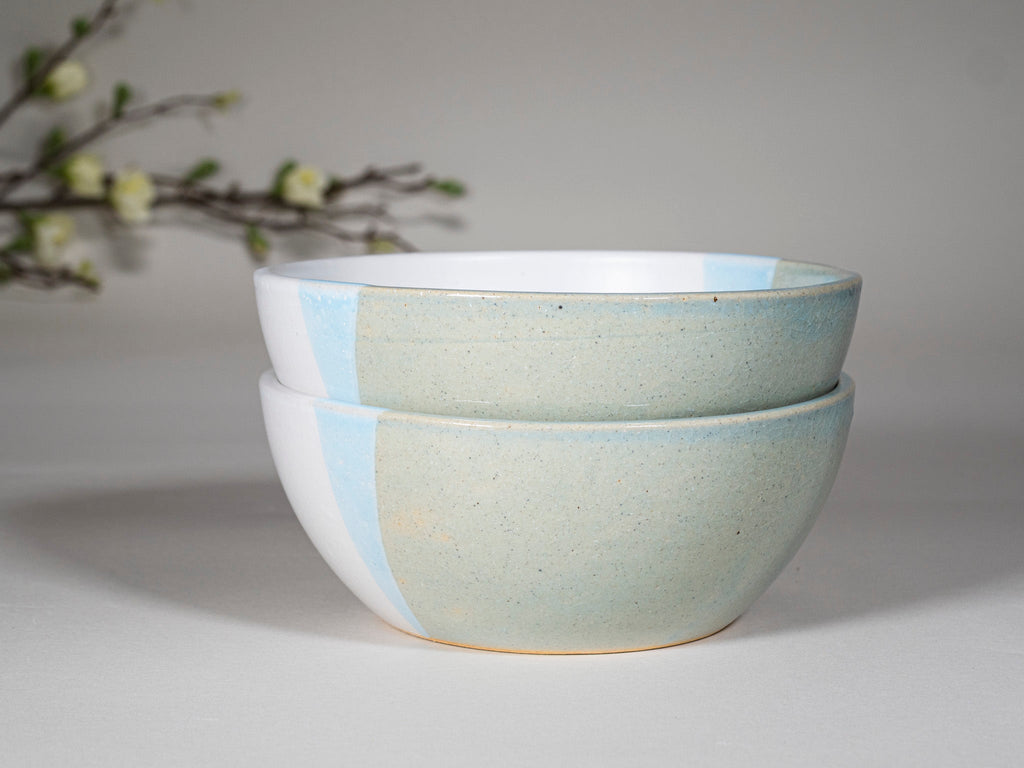 Bowl | Breakfast Salad Soup Bowl Light Blue White Stoneware