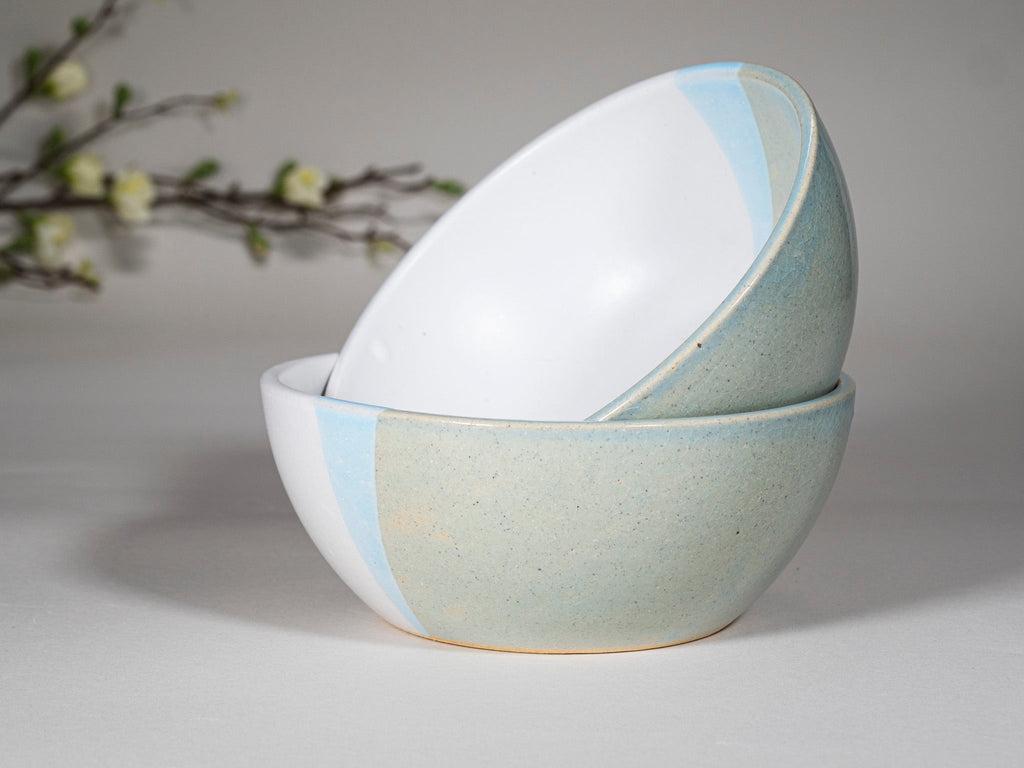 Bowl | Breakfast Salad Soup Bowl Light Blue White Stoneware