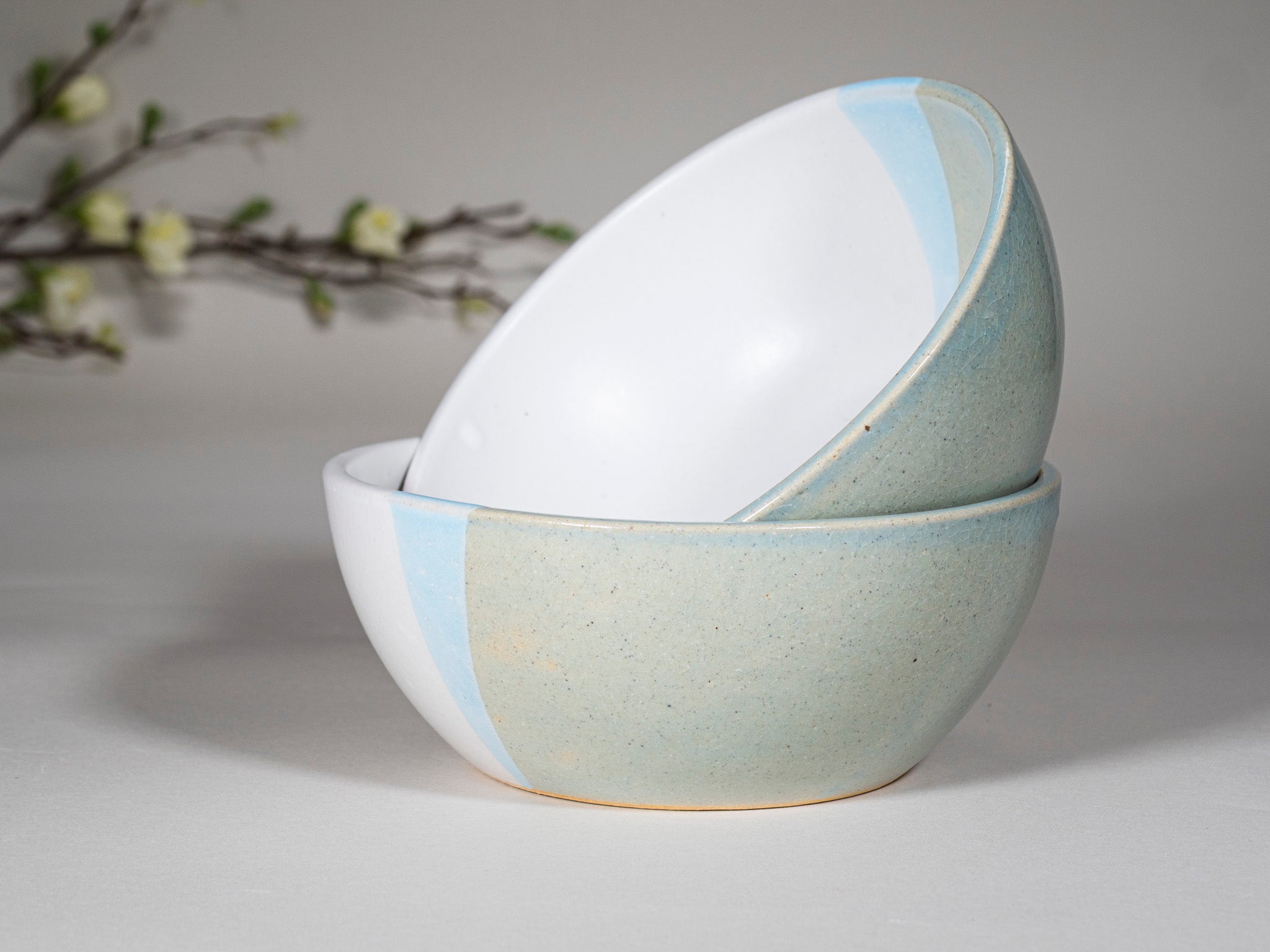 Bowl | Breakfast Salad Soup Bowl Light Blue White Stoneware