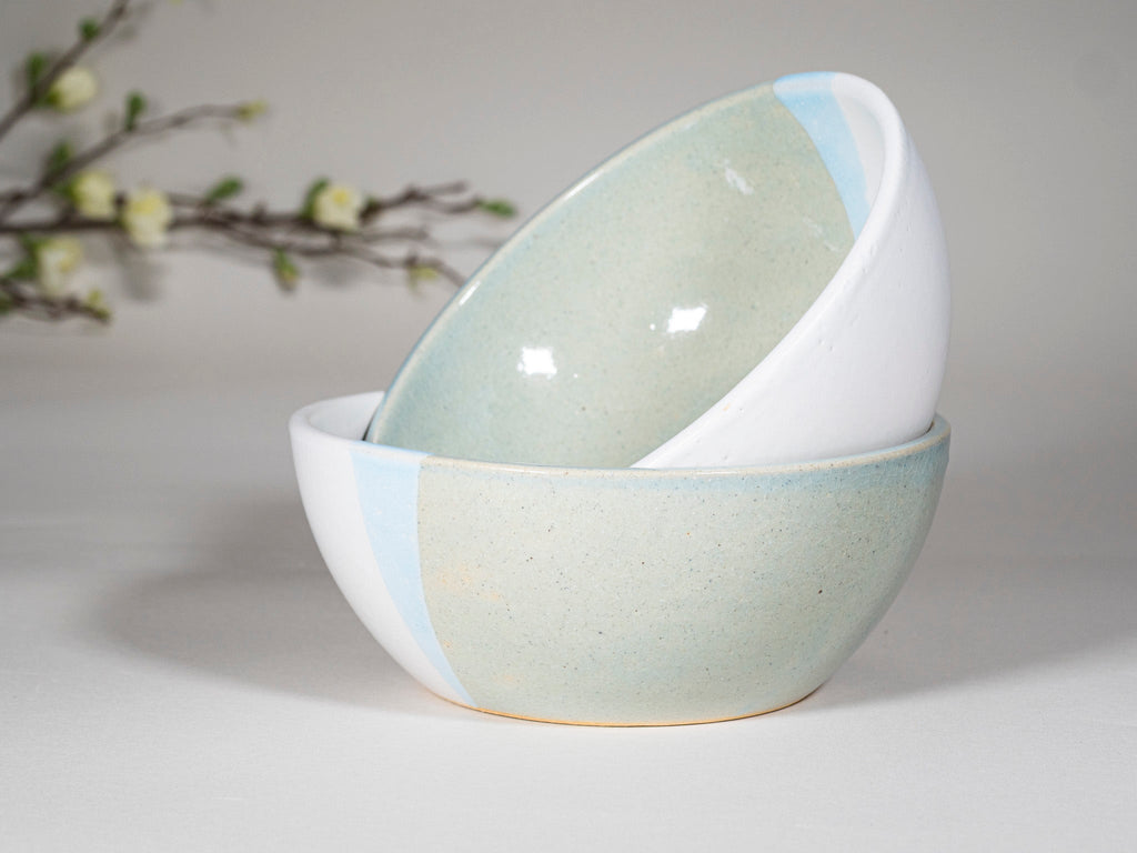 Bowl | Breakfast Salad Soup Bowl Light Blue White Stoneware
