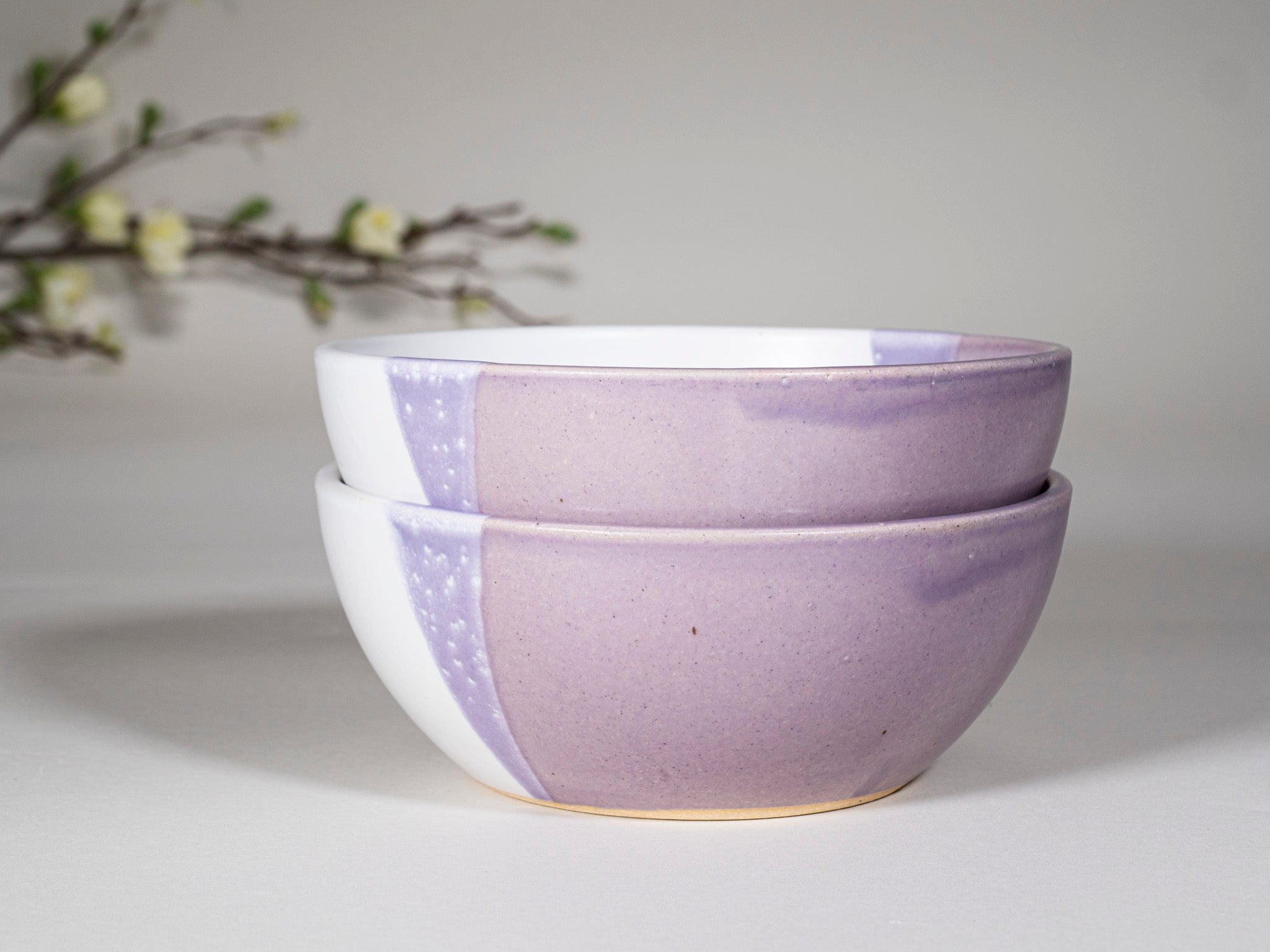 Bowl | Breakfast Salad Soup Bowl Purple White Stoneware Handmade