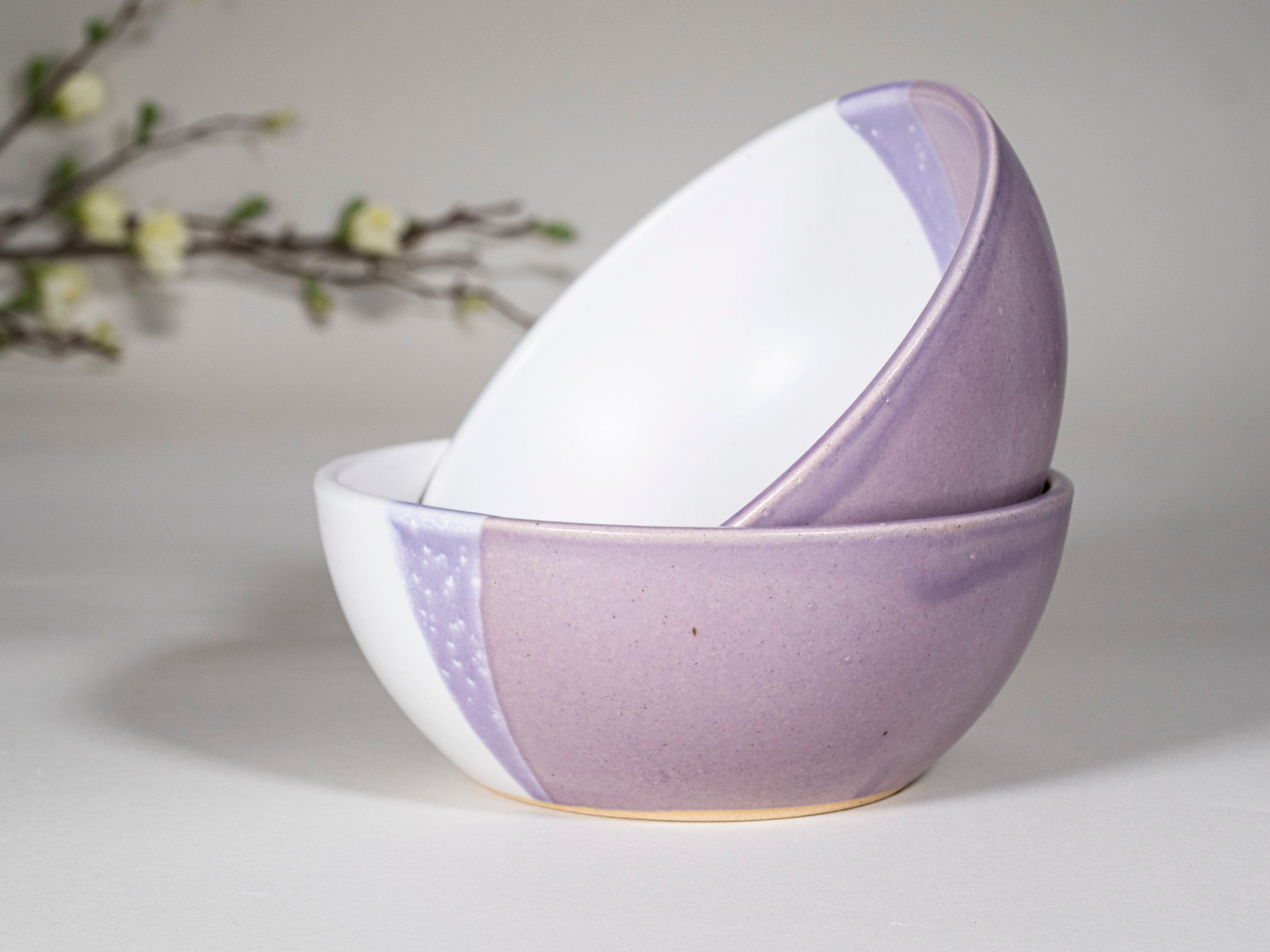 Bowl | Breakfast Salad Soup Bowl Purple White Stoneware Handmade