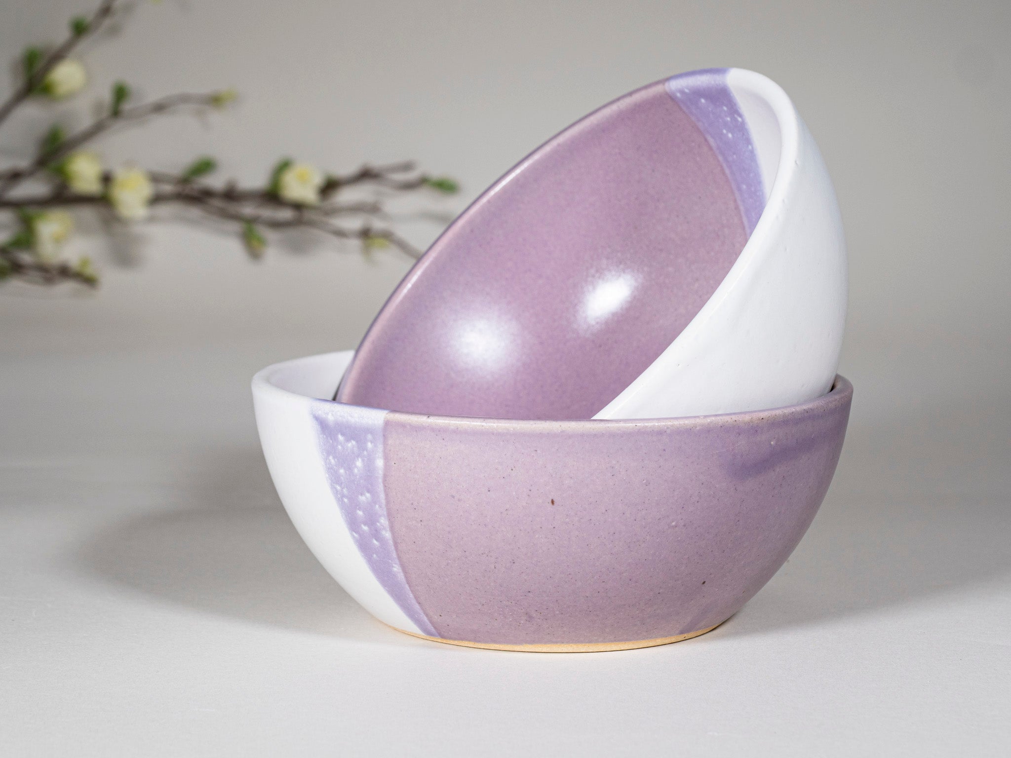 Bowl | Breakfast Salad Soup Bowl Purple White Stoneware Handmade